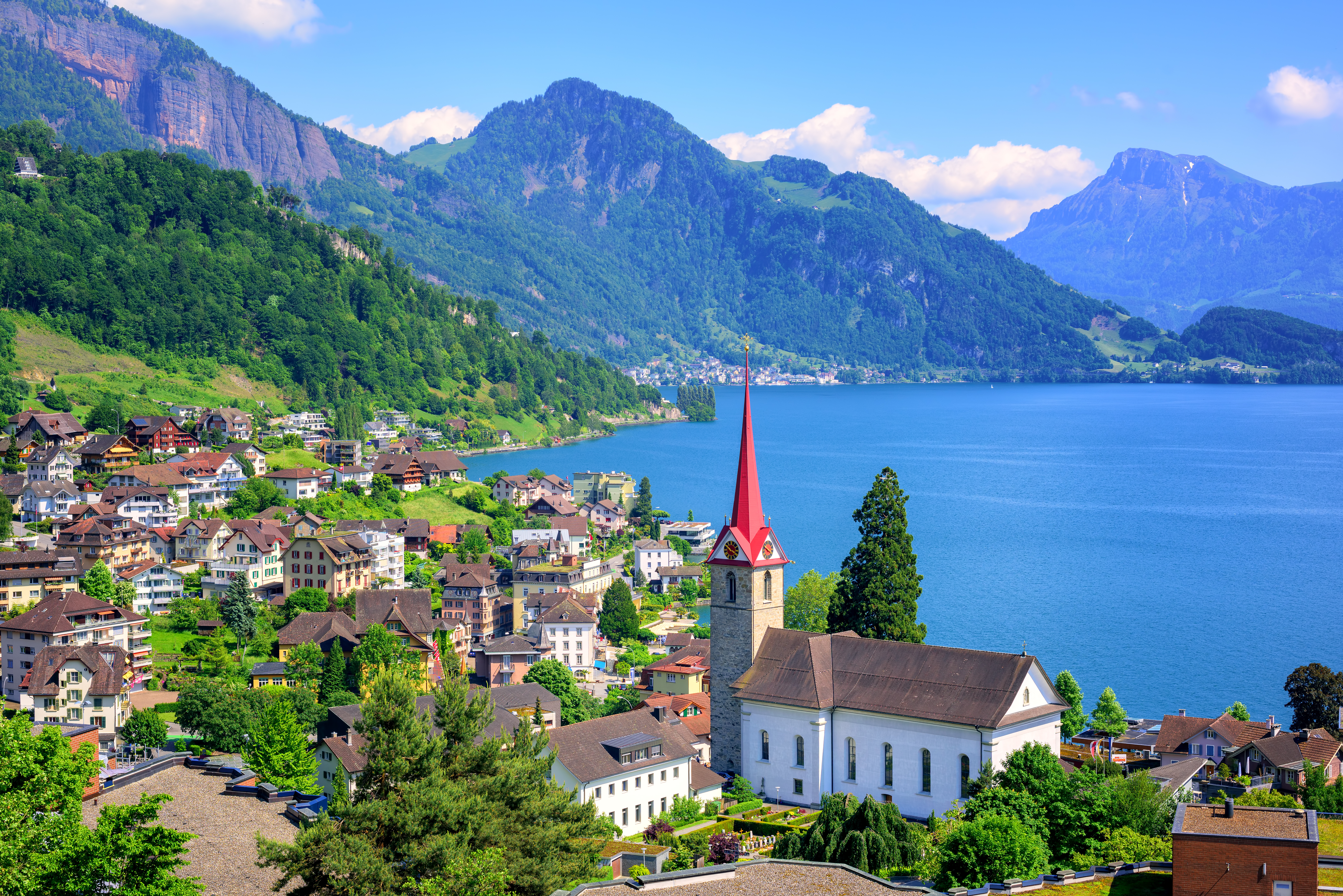 1528809 télécharger l'image suisse, lac, construction humaine, luzerne, montagne, ville, les villes - fonds d'écran et économiseurs d'écran gratuits
