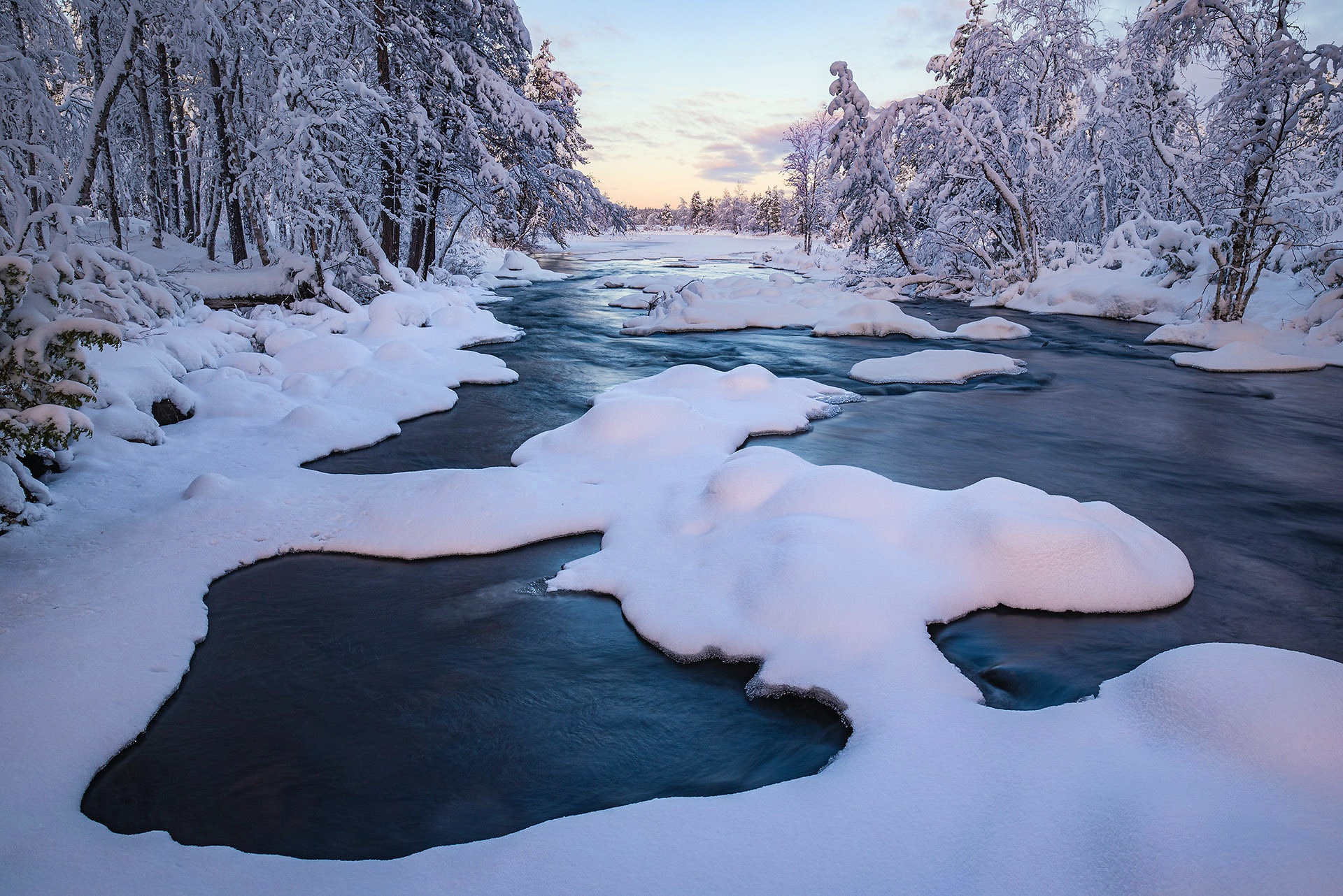 Download mobile wallpaper Winter, Nature, Snow, Earth, River for free.