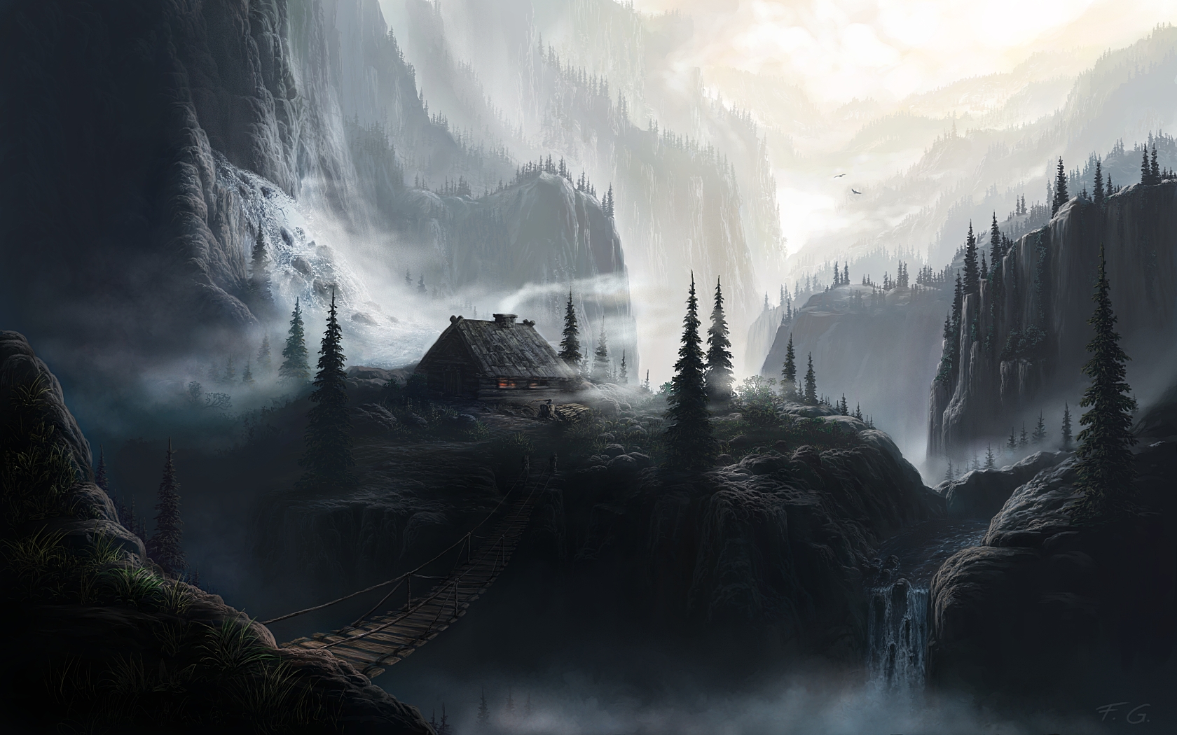 Free download wallpaper Landscape, Fantasy, Tree on your PC desktop