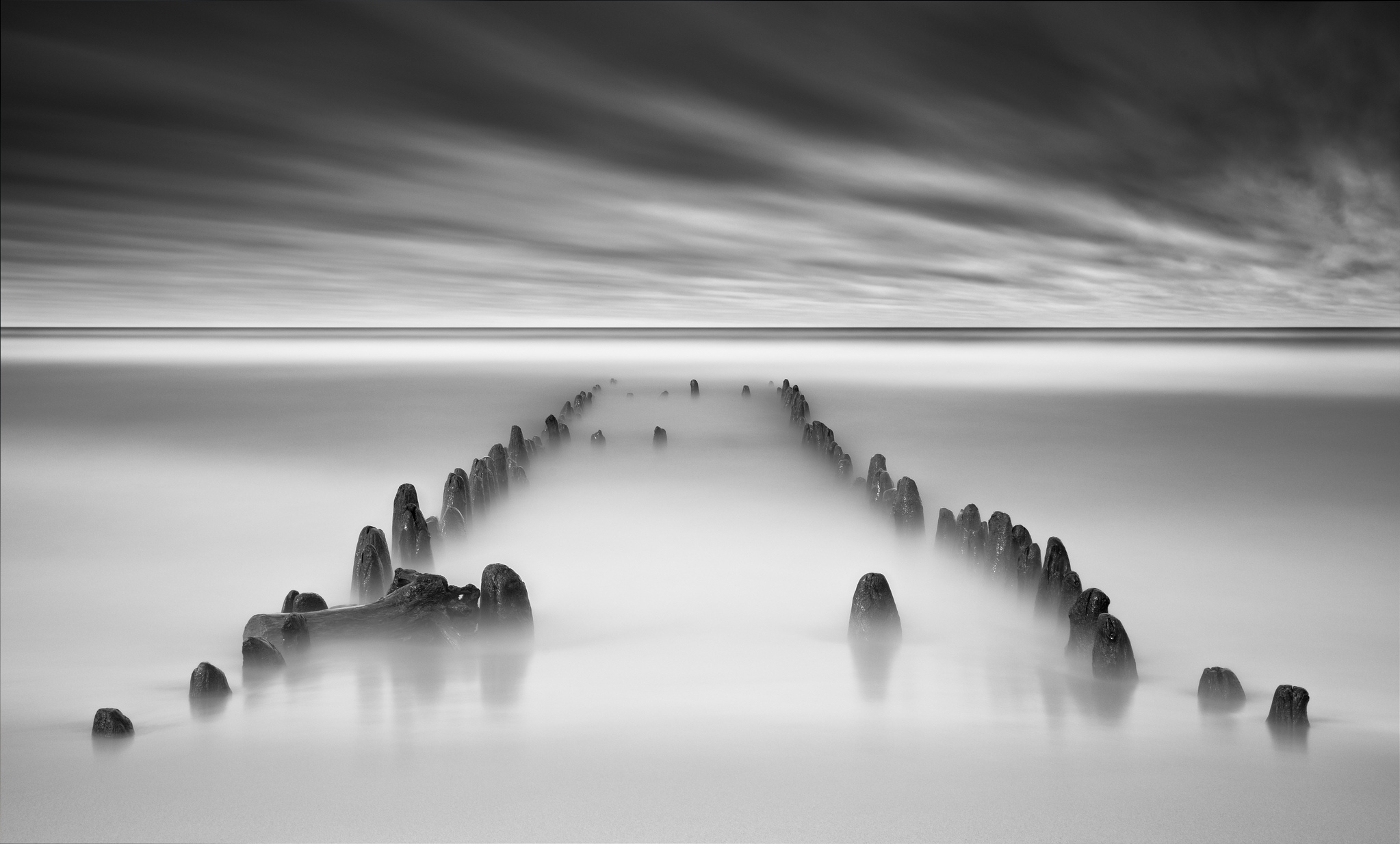 Download mobile wallpaper Nature, Sky, Horizon, Ocean, Earth, Black & White for free.