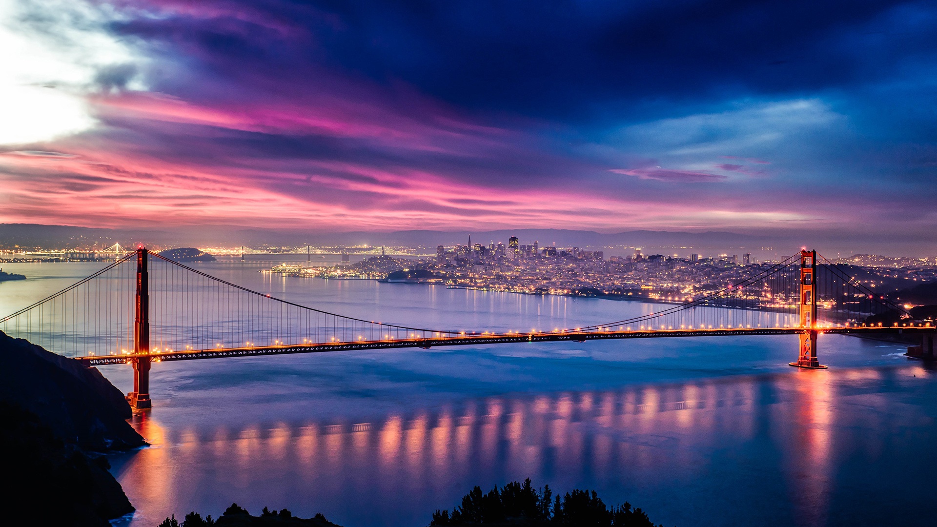 Laden Sie das Brücke, San Francisco, Goldenes Tor, Nacht, Vereinigte Staaten Von Amerika, Brücken, Menschengemacht, Großstadt-Bild kostenlos auf Ihren PC-Desktop herunter