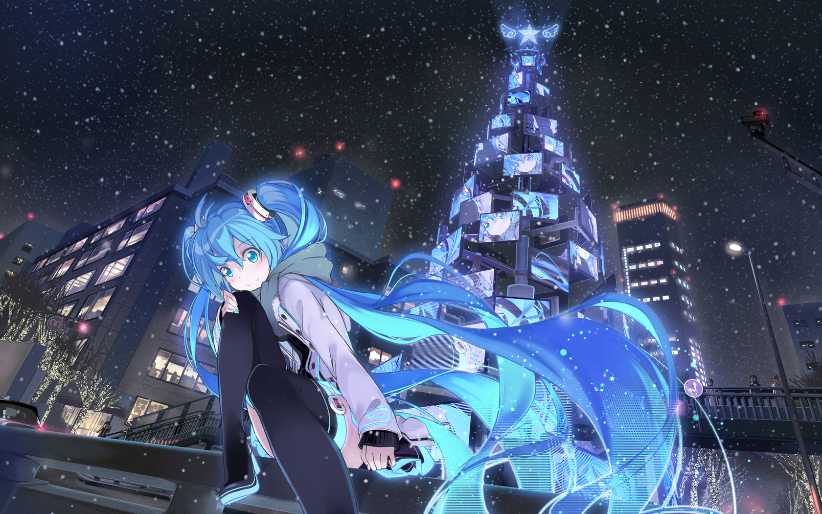 Descarga gratis la imagen Navidad, Vocaloid, Ojos Azules, Animado, Pelo Azul, Hatsune Miku en el escritorio de tu PC
