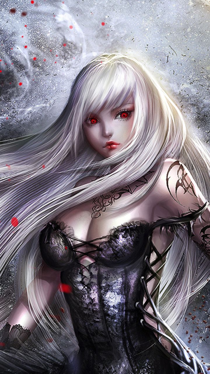 Download mobile wallpaper Fantasy, Red Eyes, Long Hair, Women Warrior, White Hair, Woman Warrior for free.