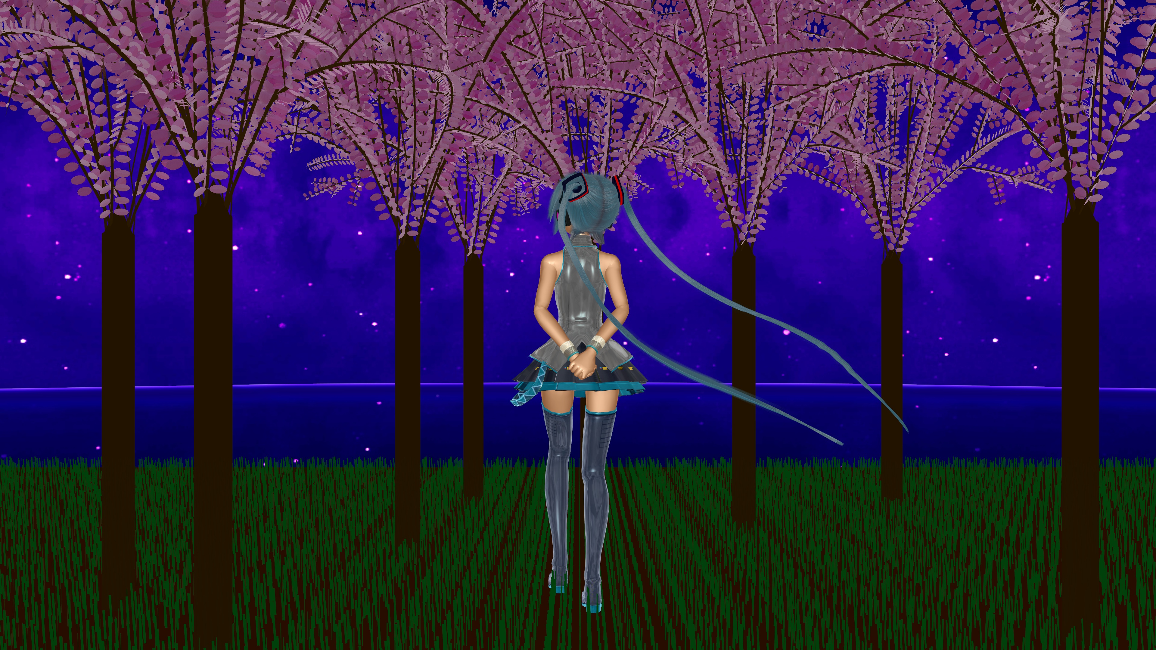 Download mobile wallpaper Anime, Grass, Tree, Vocaloid, Blue Hair, Hatsune Miku for free.