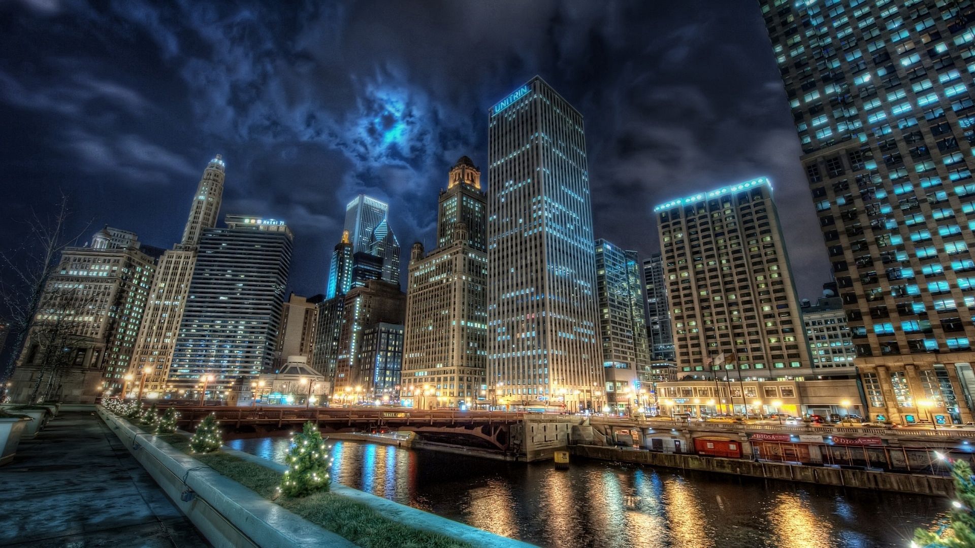 chicago, cities, rivers, skyscrapers, bridge, hdr Aesthetic wallpaper