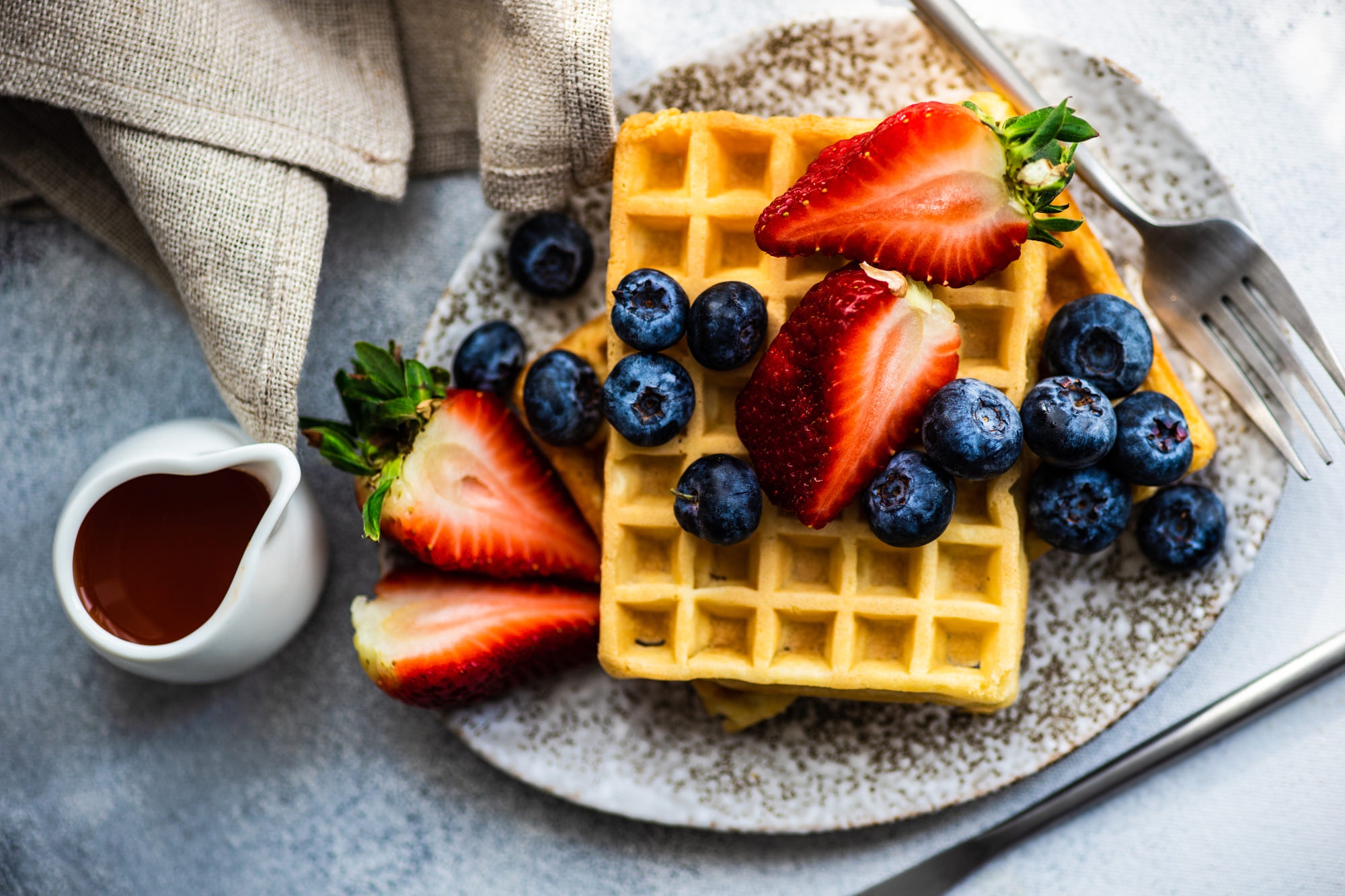 Download mobile wallpaper Food, Still Life, Berry, Fruit, Waffle, Breakfast for free.