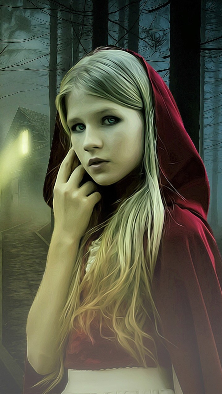 Download mobile wallpaper Fantasy, Forest, Blonde, Red Riding Hood for free.