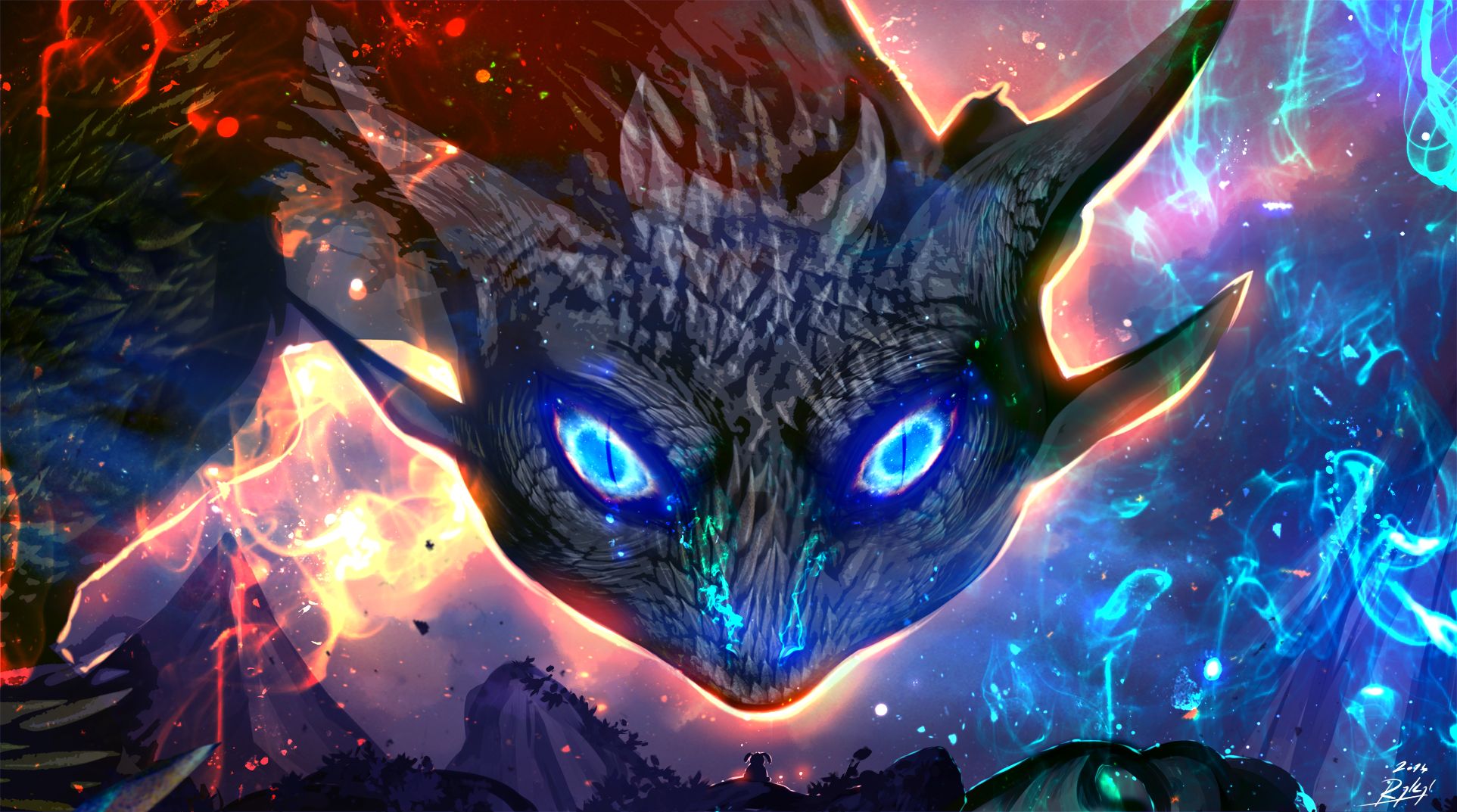 Free download wallpaper Magic, Fantasy, Flame, Dragon, Blue Eyes, Giant on your PC desktop