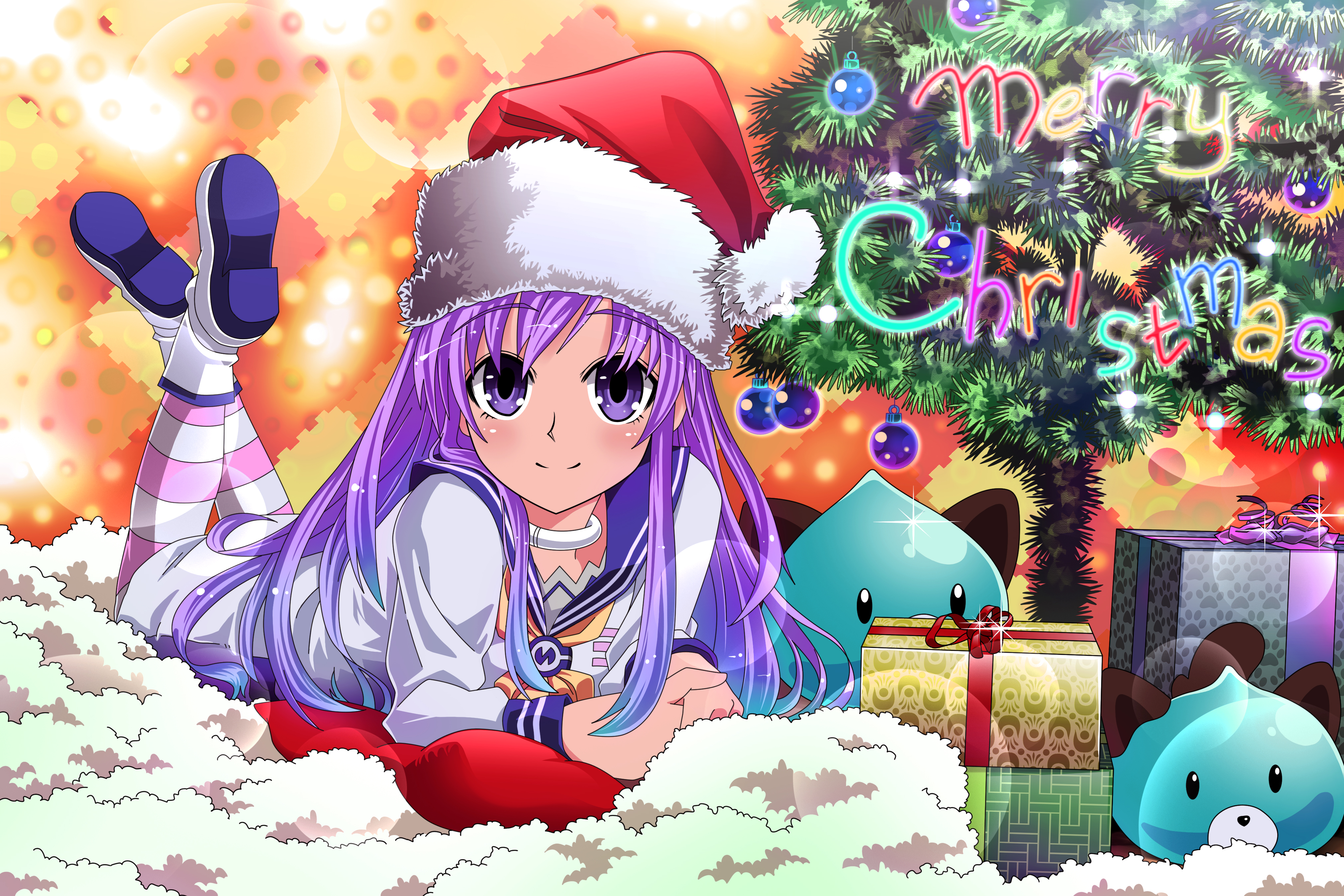 Laden Sie das Geschenk, Computerspiele, Frohe Weihnachten, Weihnachtsmütze, Hyperdimension Neptunia-Bild kostenlos auf Ihren PC-Desktop herunter