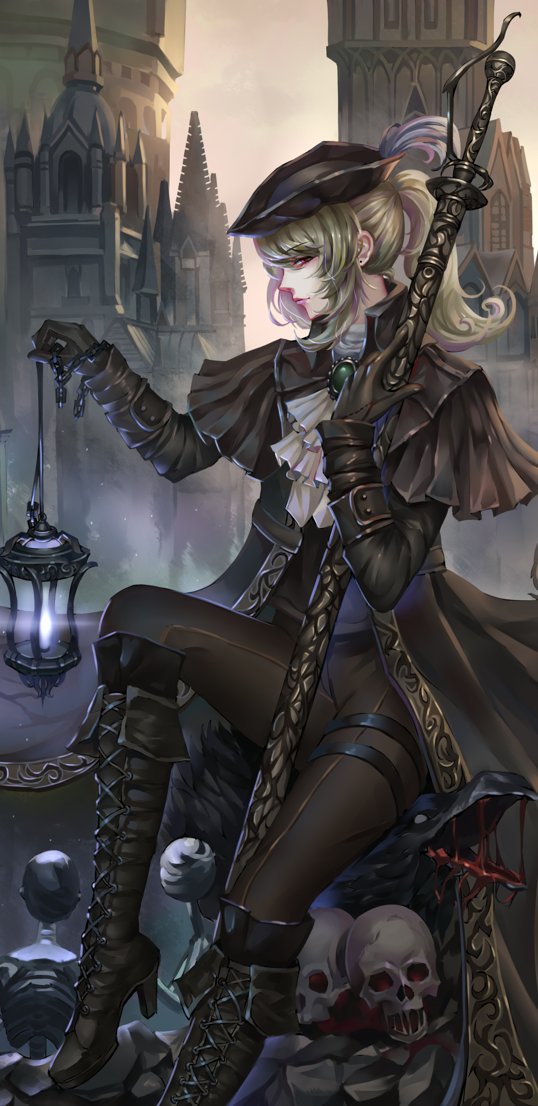 Download mobile wallpaper Weapon, Lantern, Boots, Green Hair, Video Game, Long Hair, Ponytail, Bloodborne, Lady Maria (Bloodborne) for free.