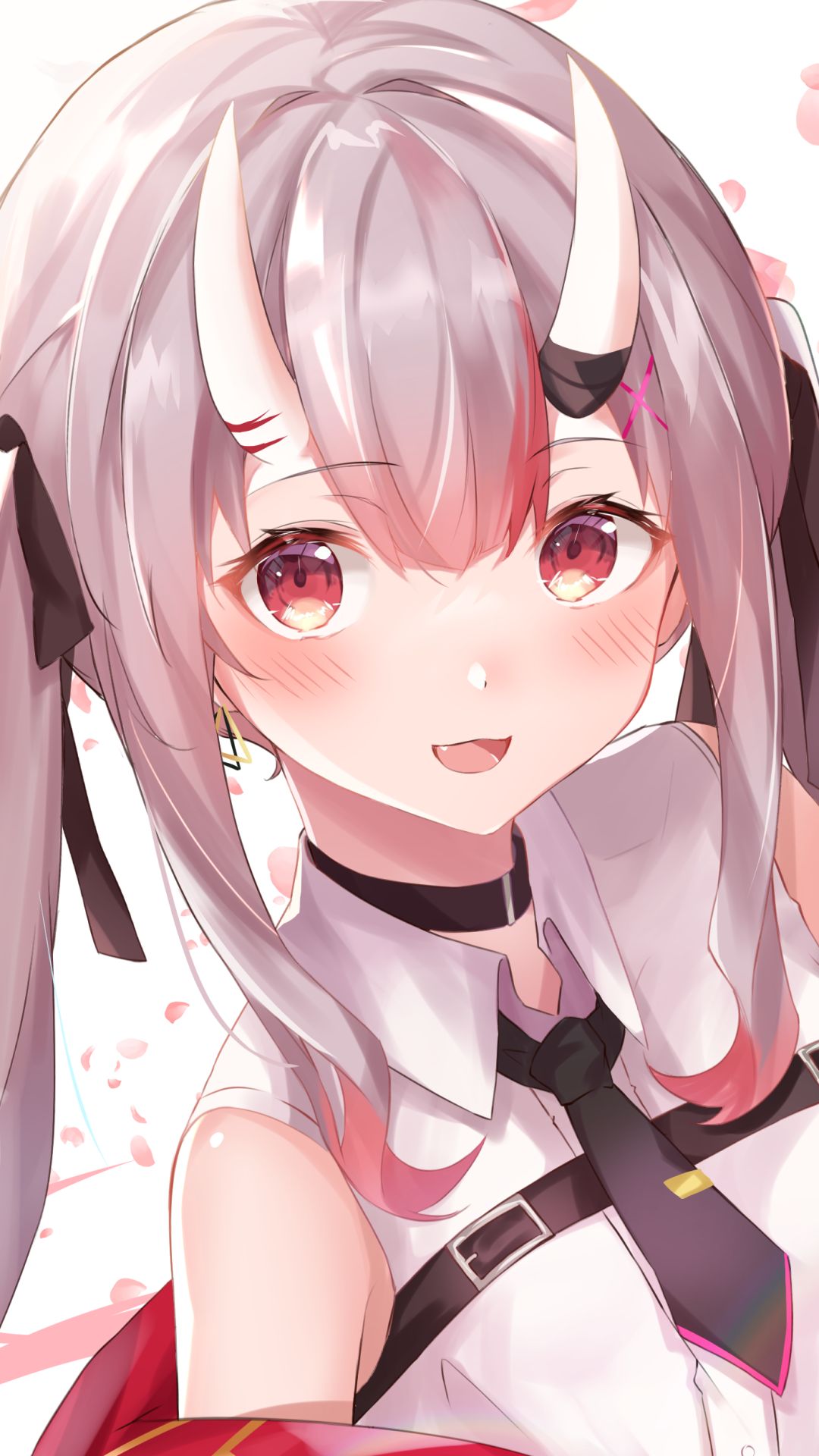 Download mobile wallpaper Anime, Horns, Blush, Red Eyes, White Hair, Virtual Youtuber, Hololive, Nakiri Ayame for free.