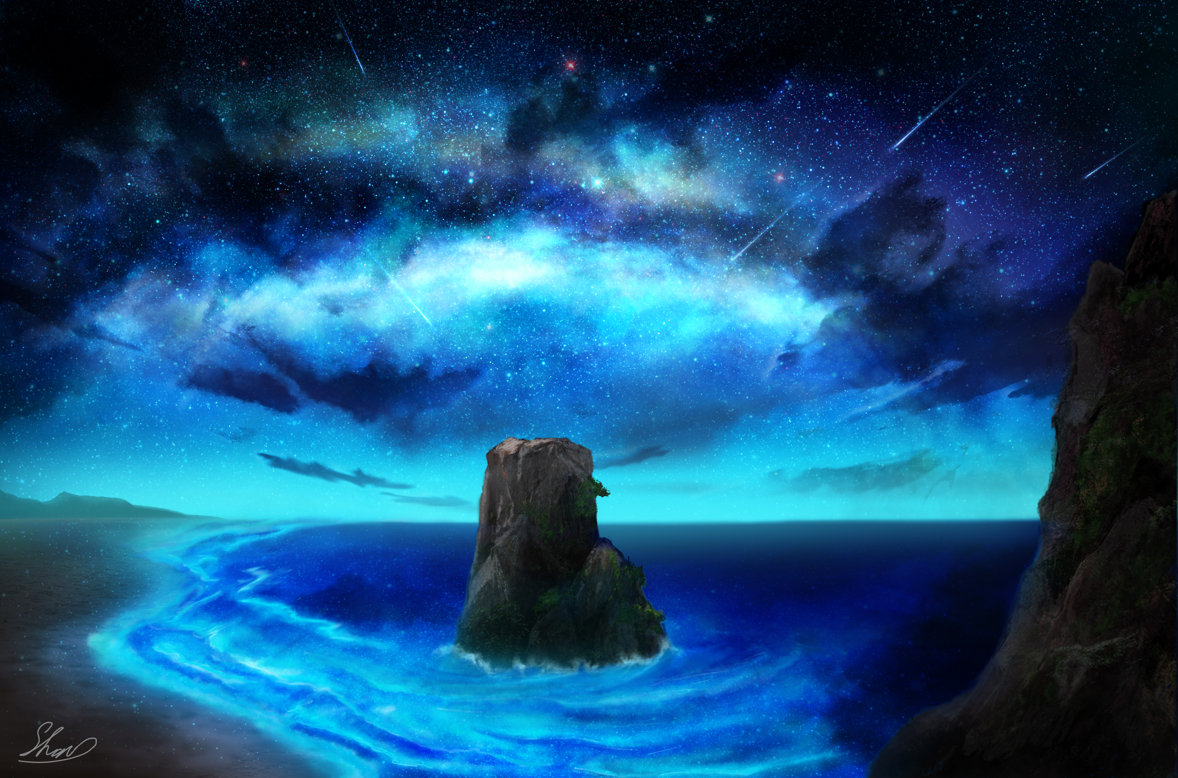 Descarga gratis la imagen Oceano, Cielo Estrellado, Artístico en el escritorio de tu PC