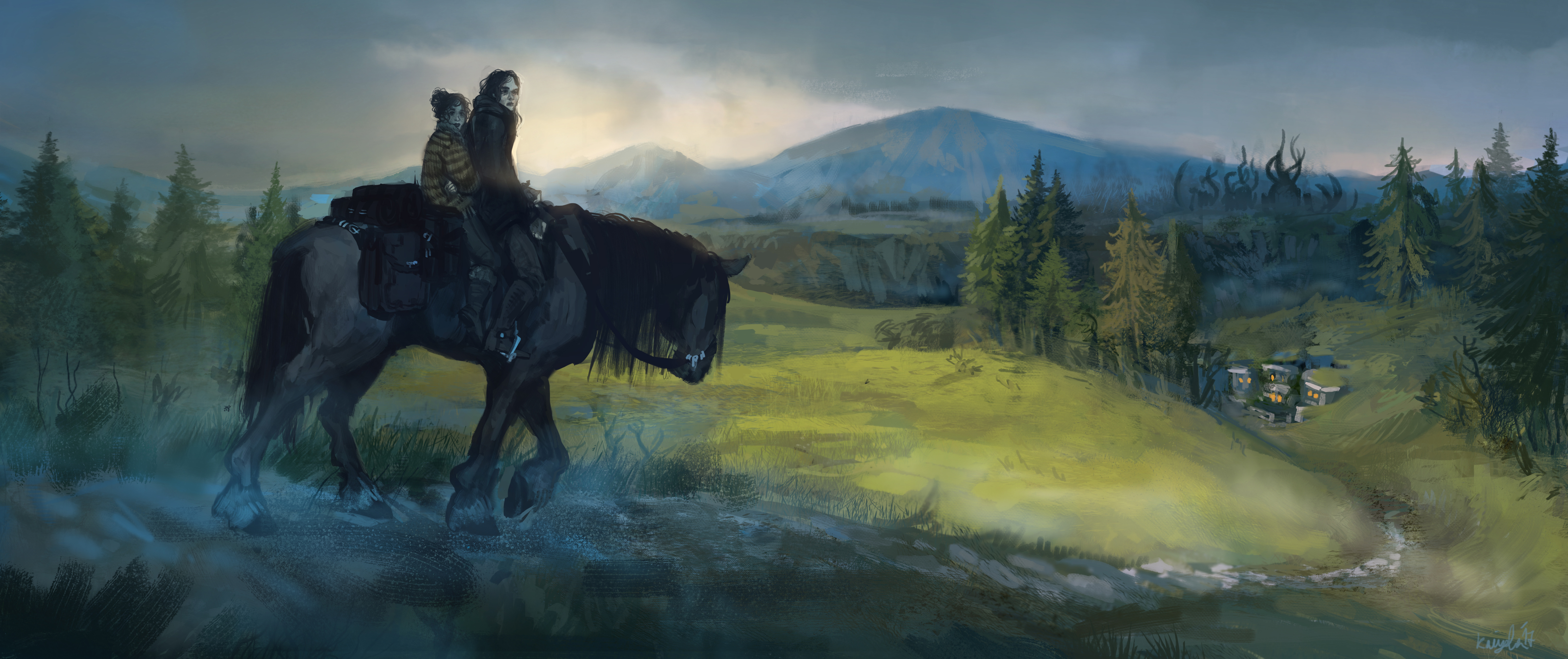 Free download wallpaper Landscape, People, Fantasy, Path, Horse on your PC desktop