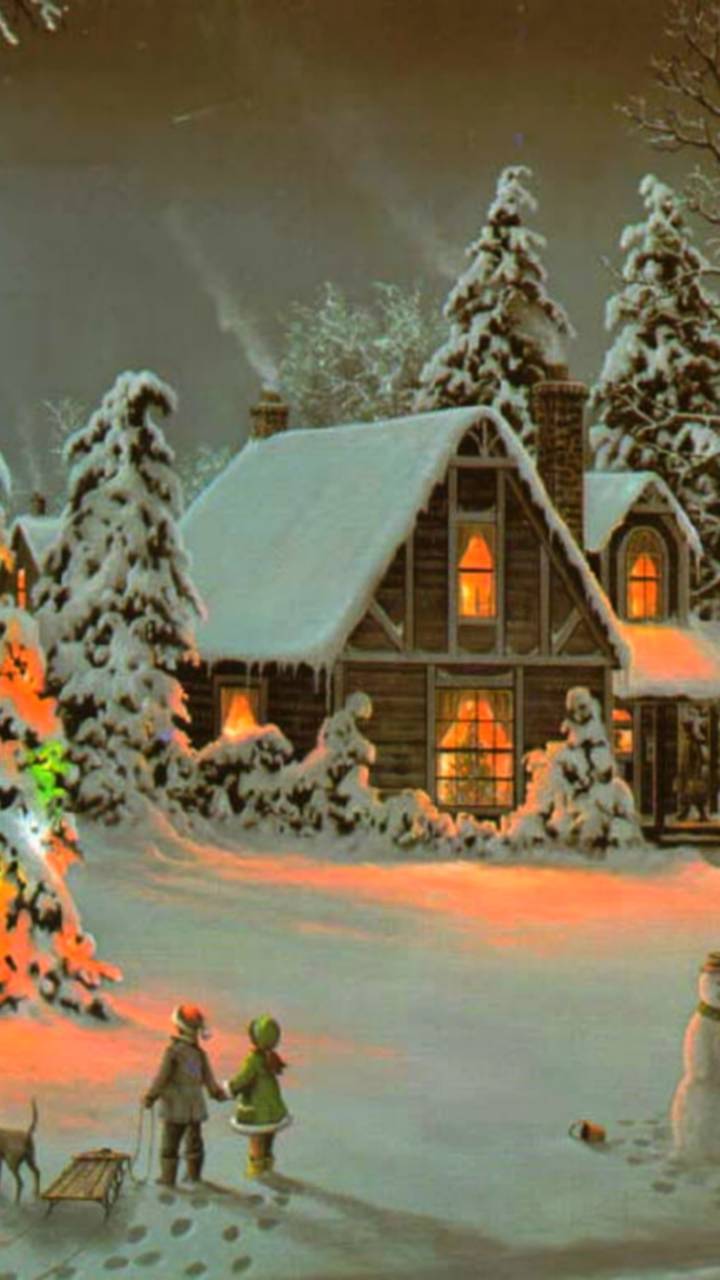 Download mobile wallpaper Winter, Snow, House, Artistic, Child for free.