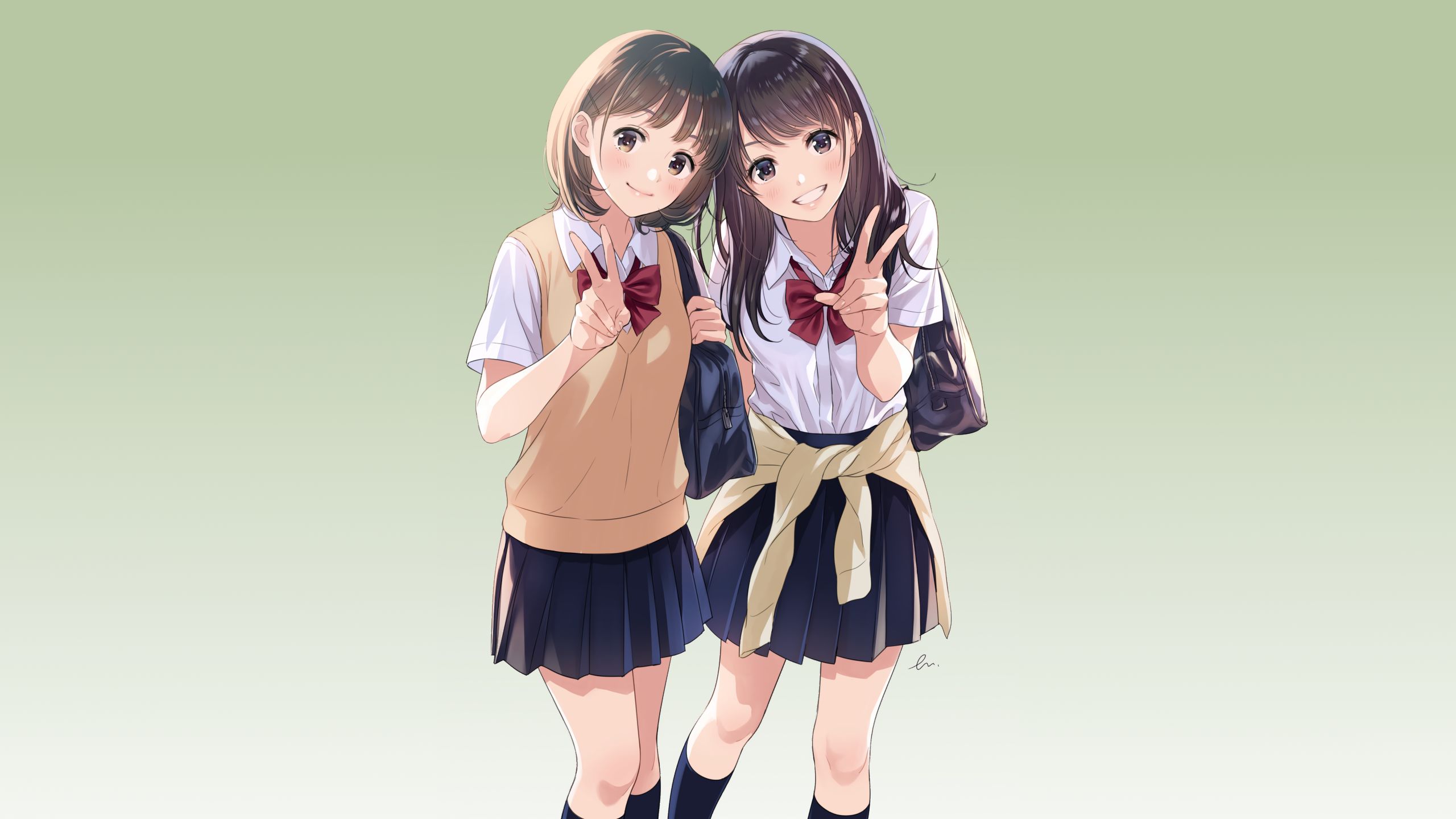 無料モバイル壁紙笑顔, スカート, 学生服, アニメ, オリジナル, ショートヘア, 弓 (服)をダウンロードします。