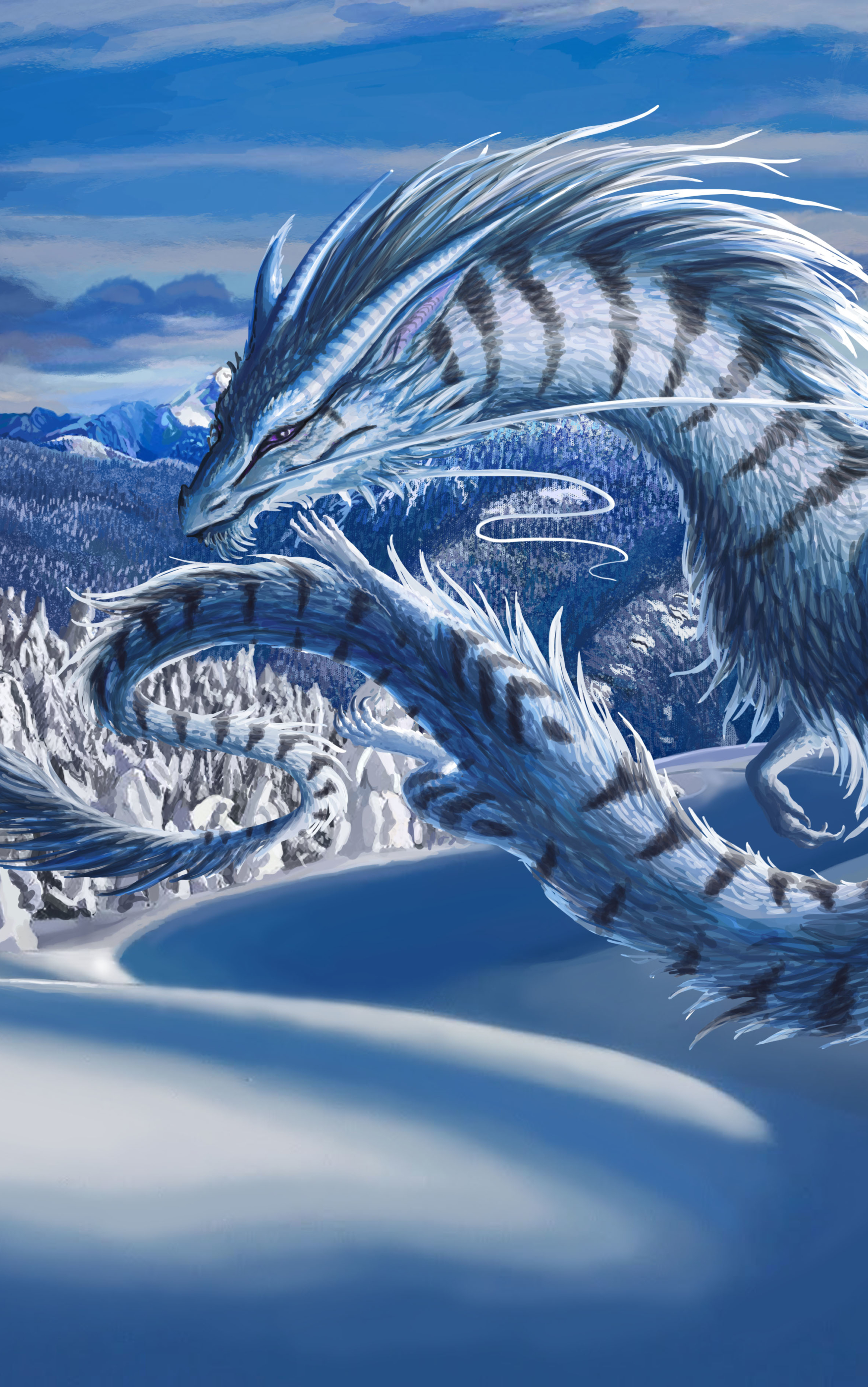 Download mobile wallpaper Winter, Fantasy, Snow, Dragon for free.