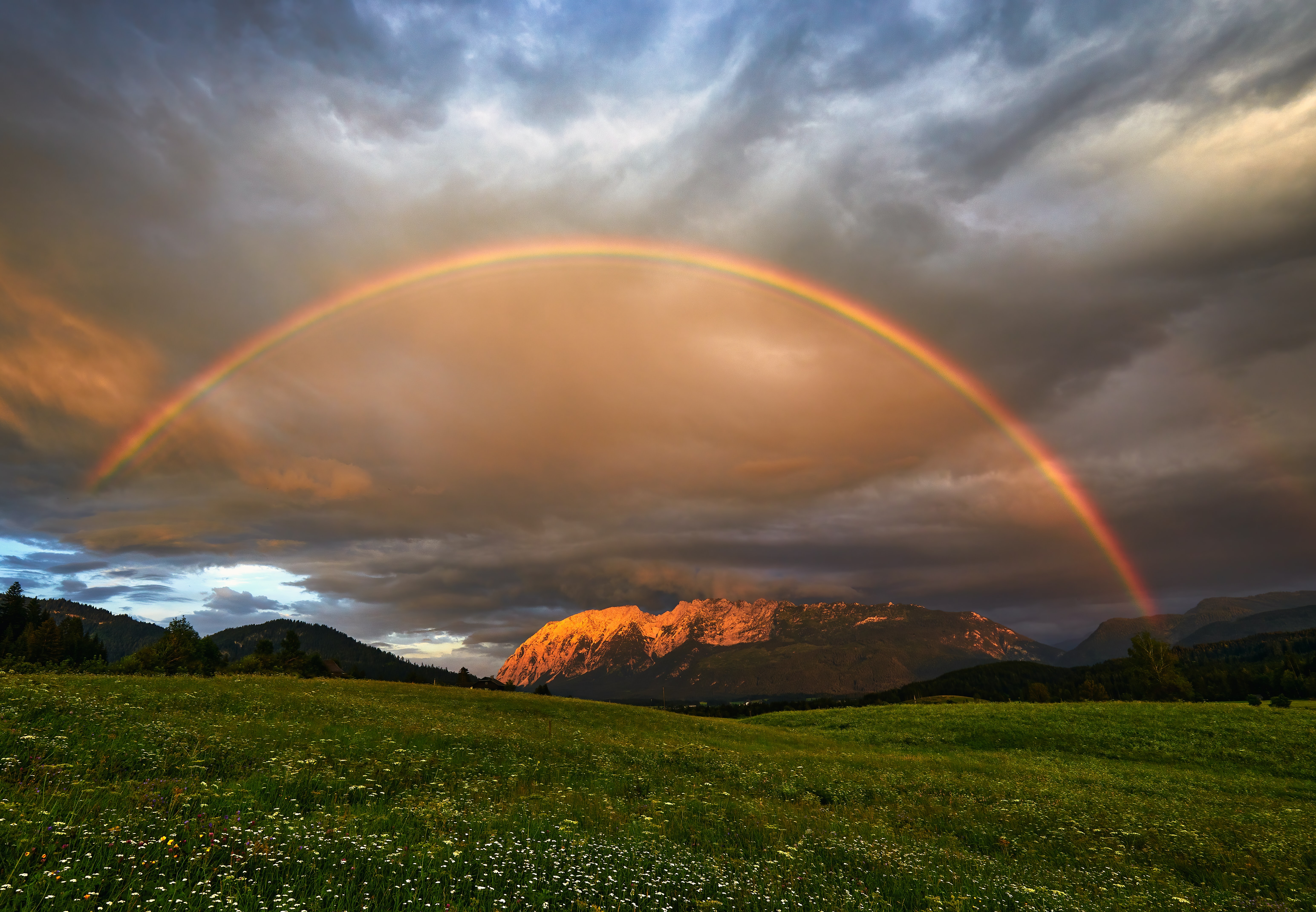 Wallpaper Full HD landscape, meadow, mountains, nature, rainbow