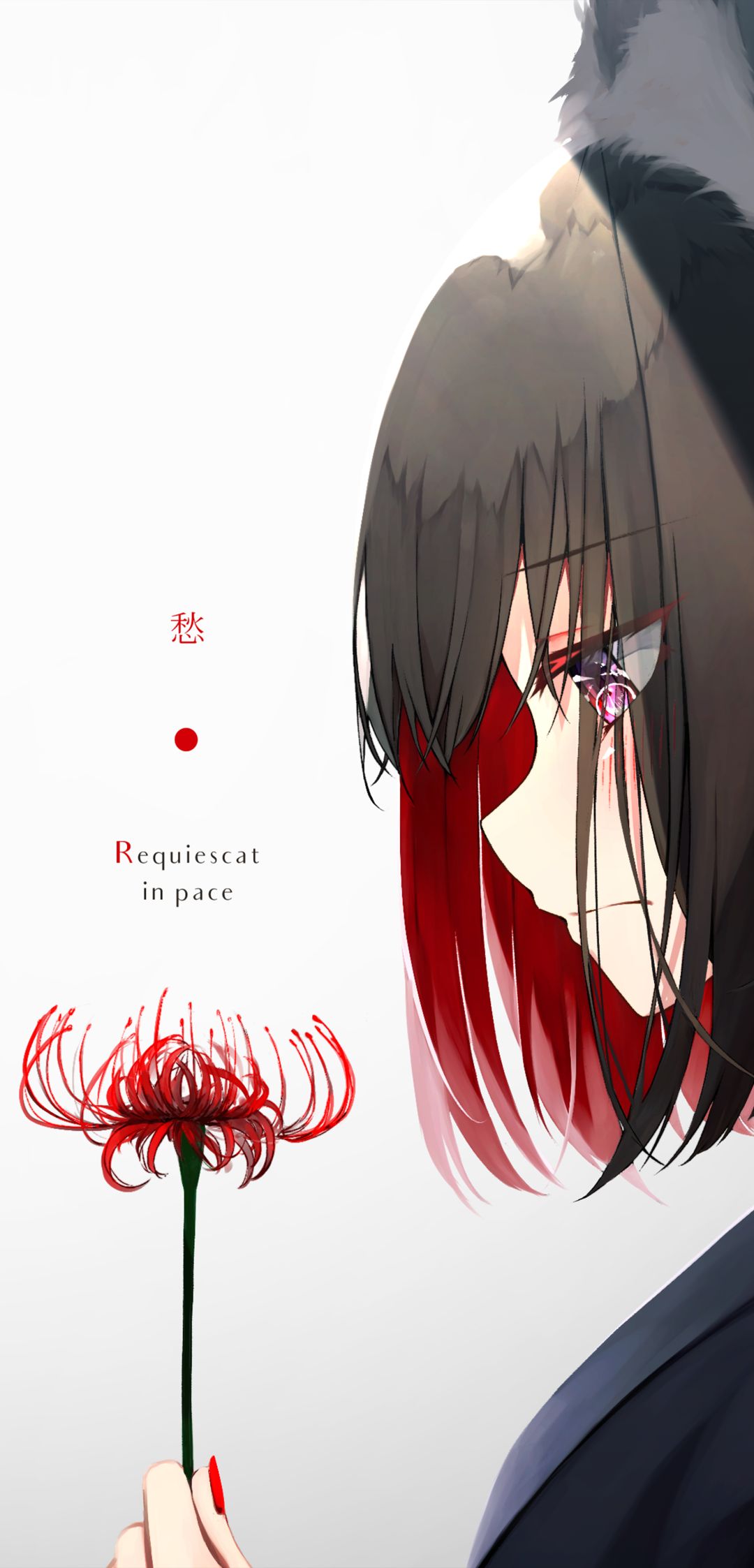 Download mobile wallpaper Anime, Original, Red Eyes, Red Flower, Black Hair, Short Hair for free.