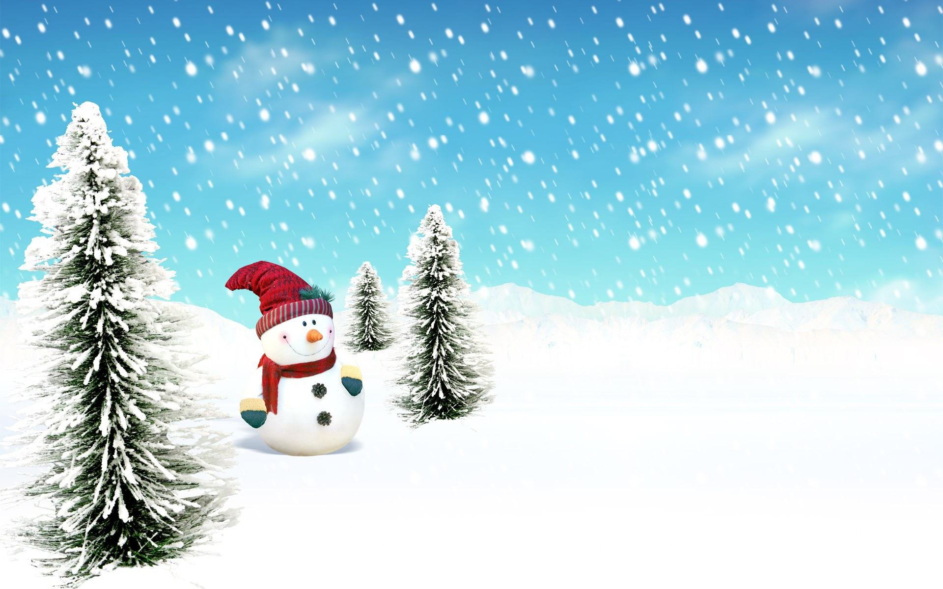 Download mobile wallpaper Snowman, Snowfall, Snow, Winter, Tree, Artistic for free.