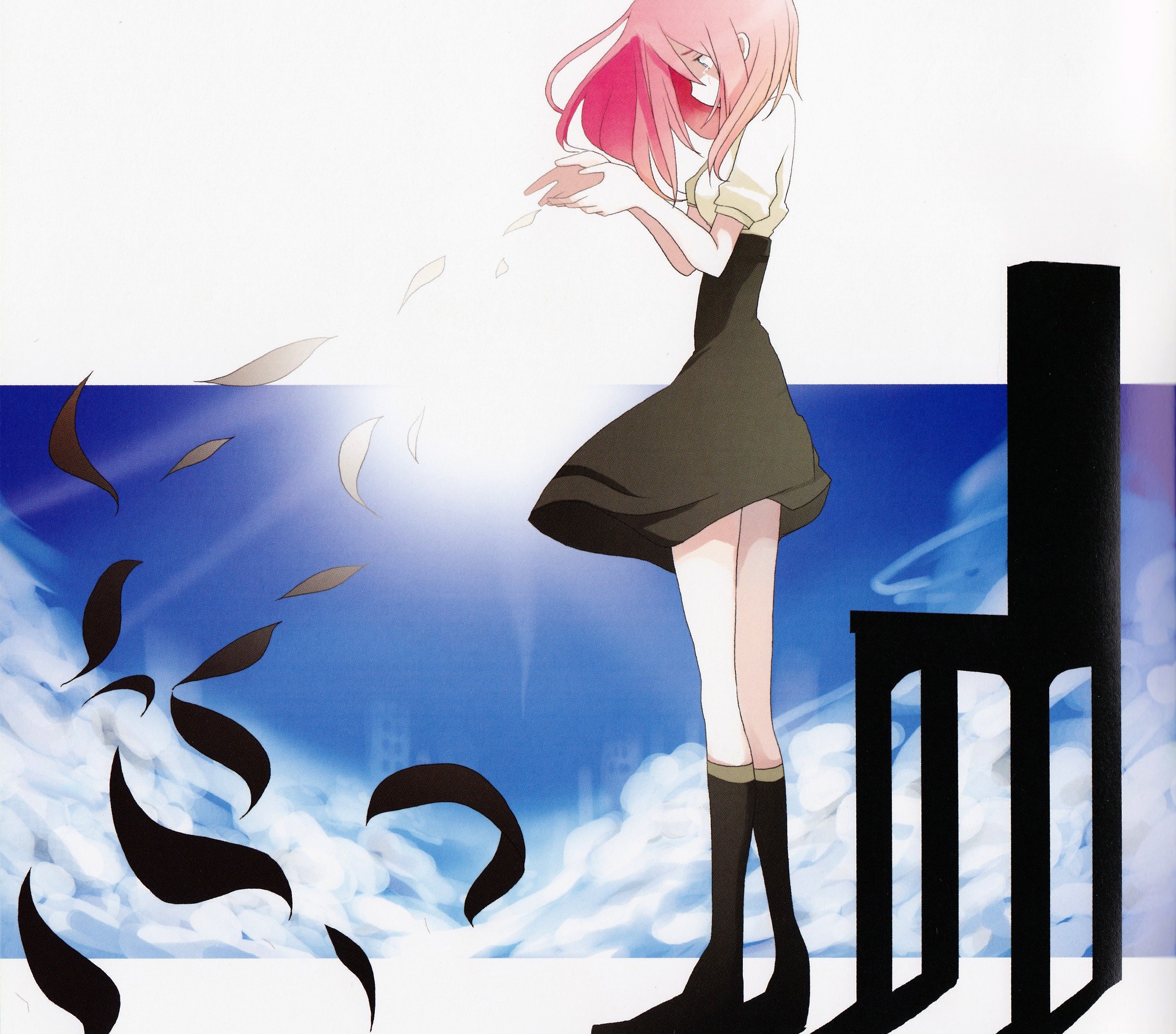 Free download wallpaper Anime, Sky, Petal, Tears, Original, Pink Hair, Long Hair on your PC desktop