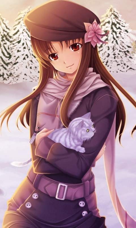 Download mobile wallpaper Anime, Winter, Kitten, Original for free.