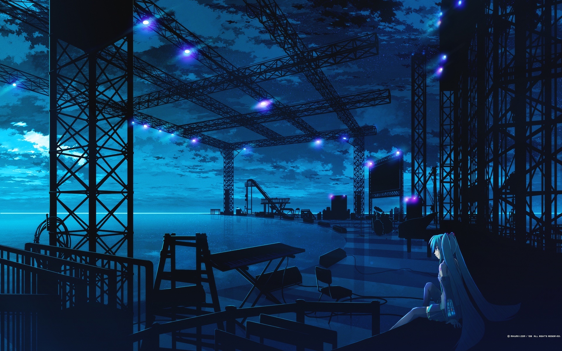 Free download wallpaper Landscape, Night, Anime on your PC desktop