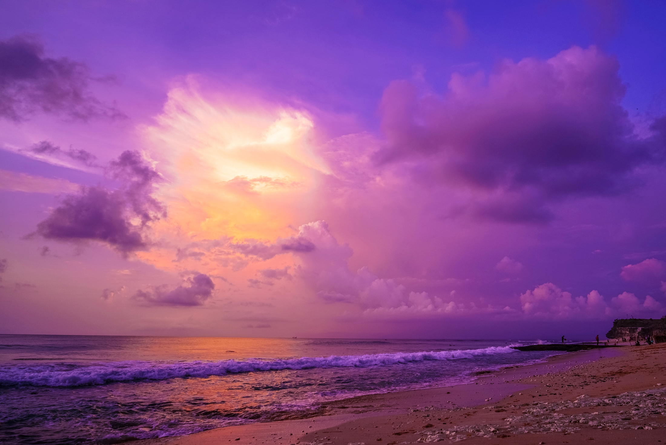 Download mobile wallpaper Sunset, Sky, Sea, Ocean, Earth, Purple, Cloud, Photography for free.