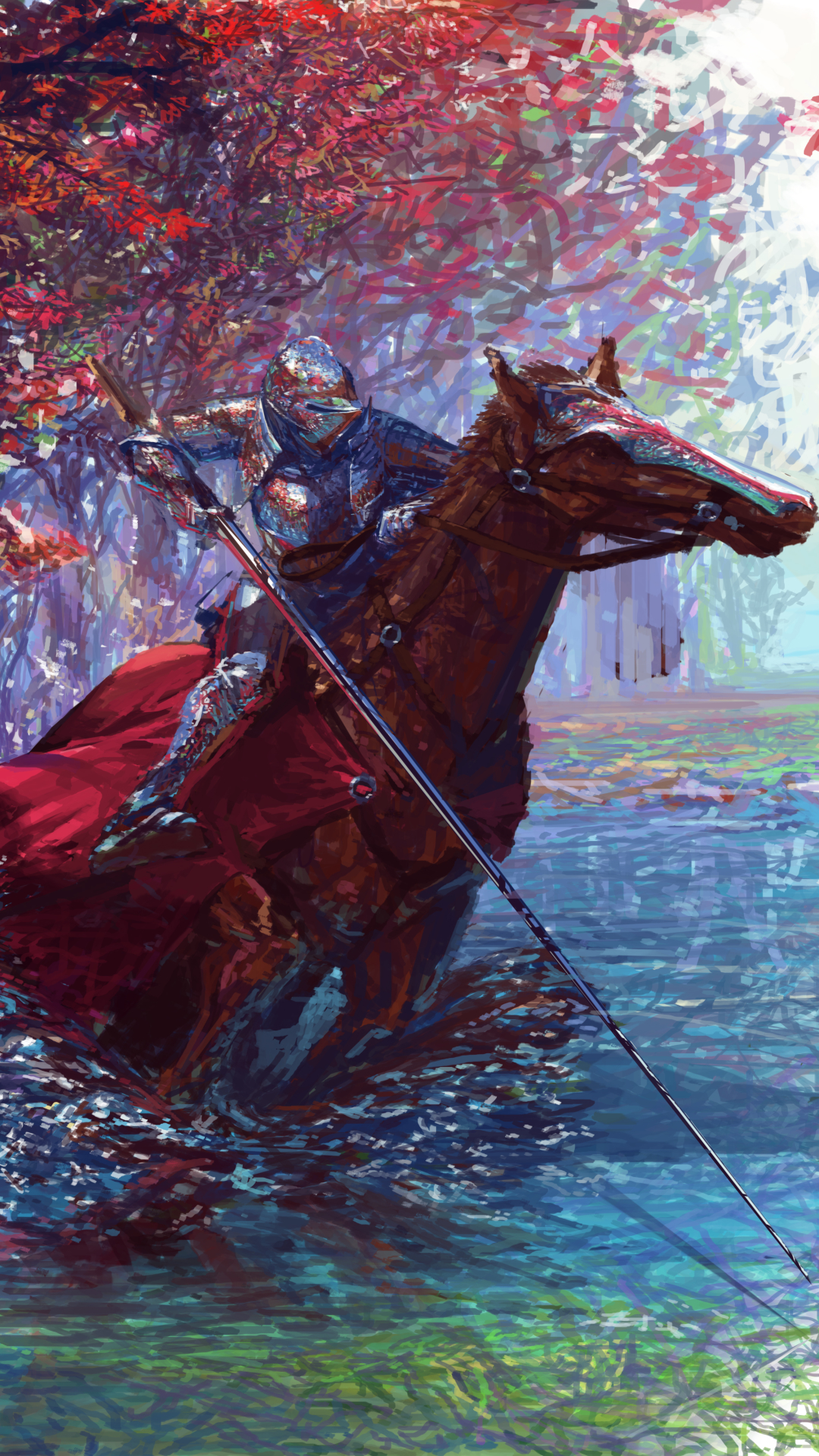 Download mobile wallpaper Water, Fantasy, Warrior, Horse, Knight, Armor for free.