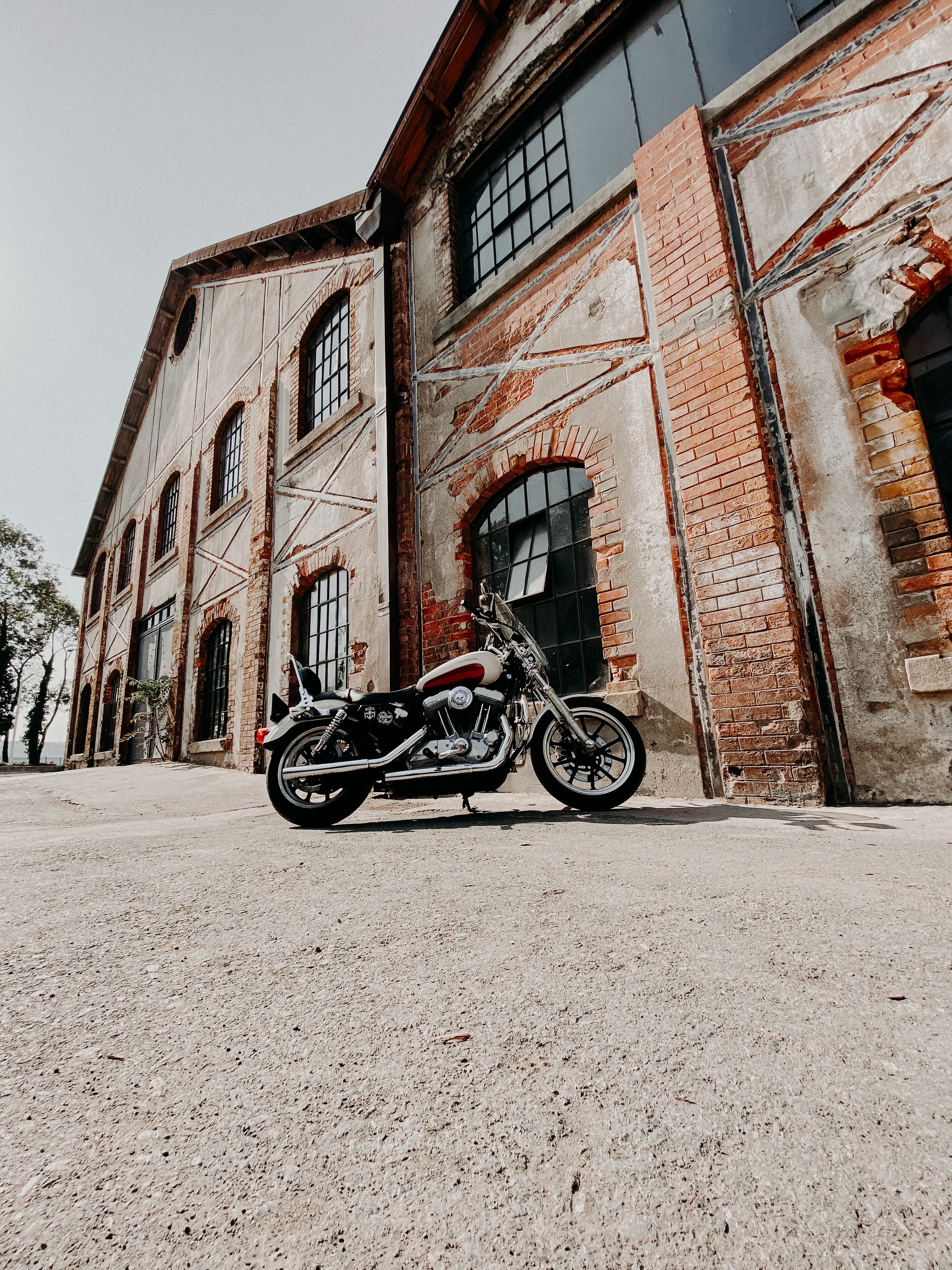 harley davidson, bike, motorcycles, black, building, motorcycle Full HD