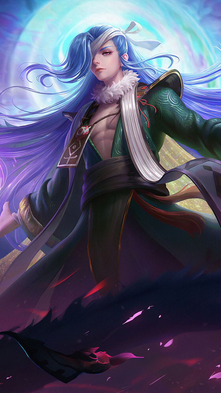 Download mobile wallpaper Fantasy, Oriental, Sorcerer, Blue Hair for free.