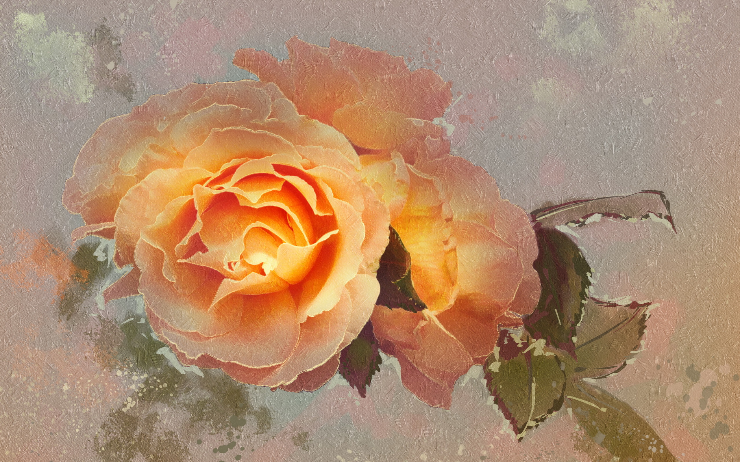 759108 скачать обои художественные, картина, цветок, персиковый цветок, роза - заставки и картинки бесплатно