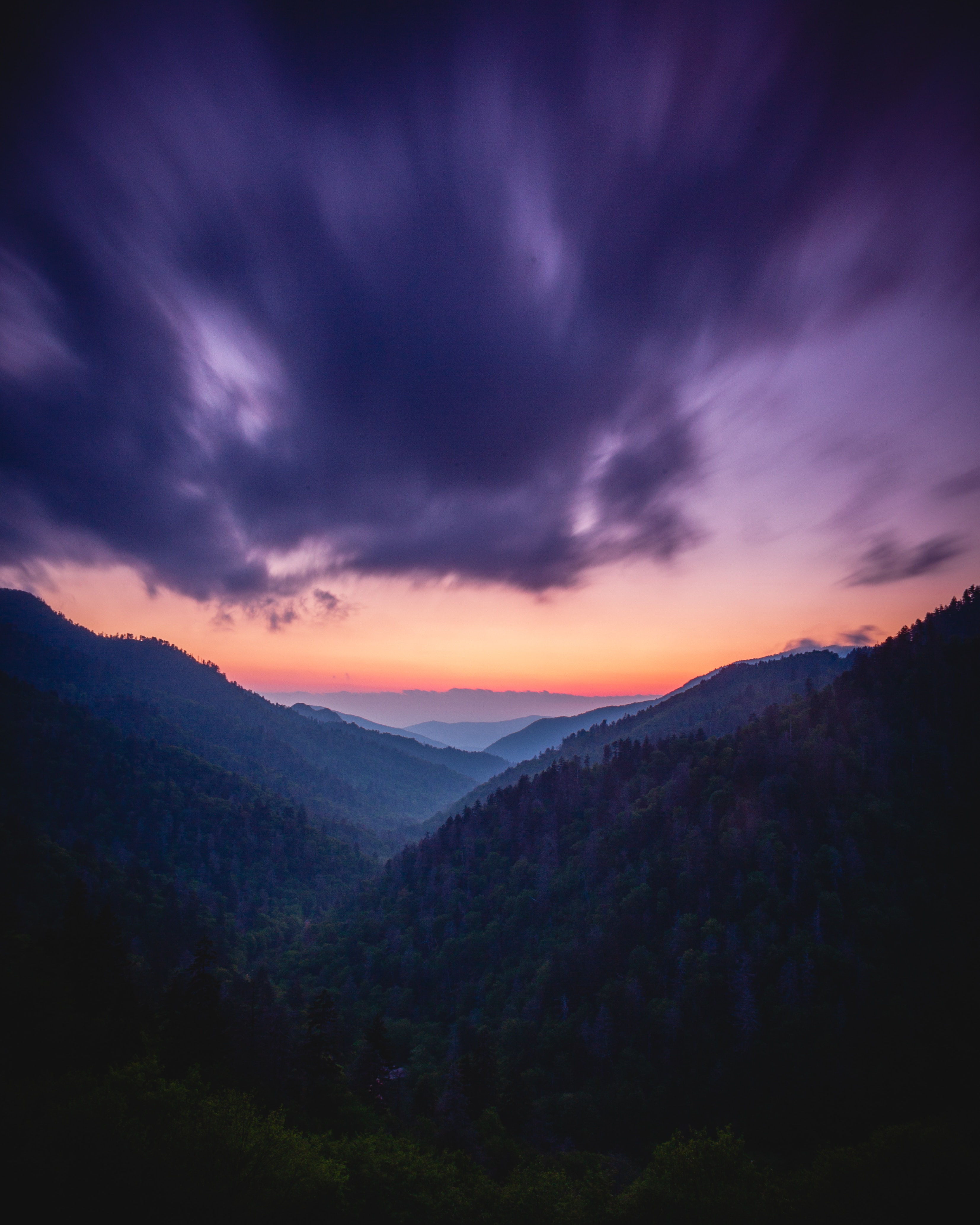 Download mobile wallpaper Clouds, Dusk, Fog, Twilight, Mountains, Nature, Landscape for free.