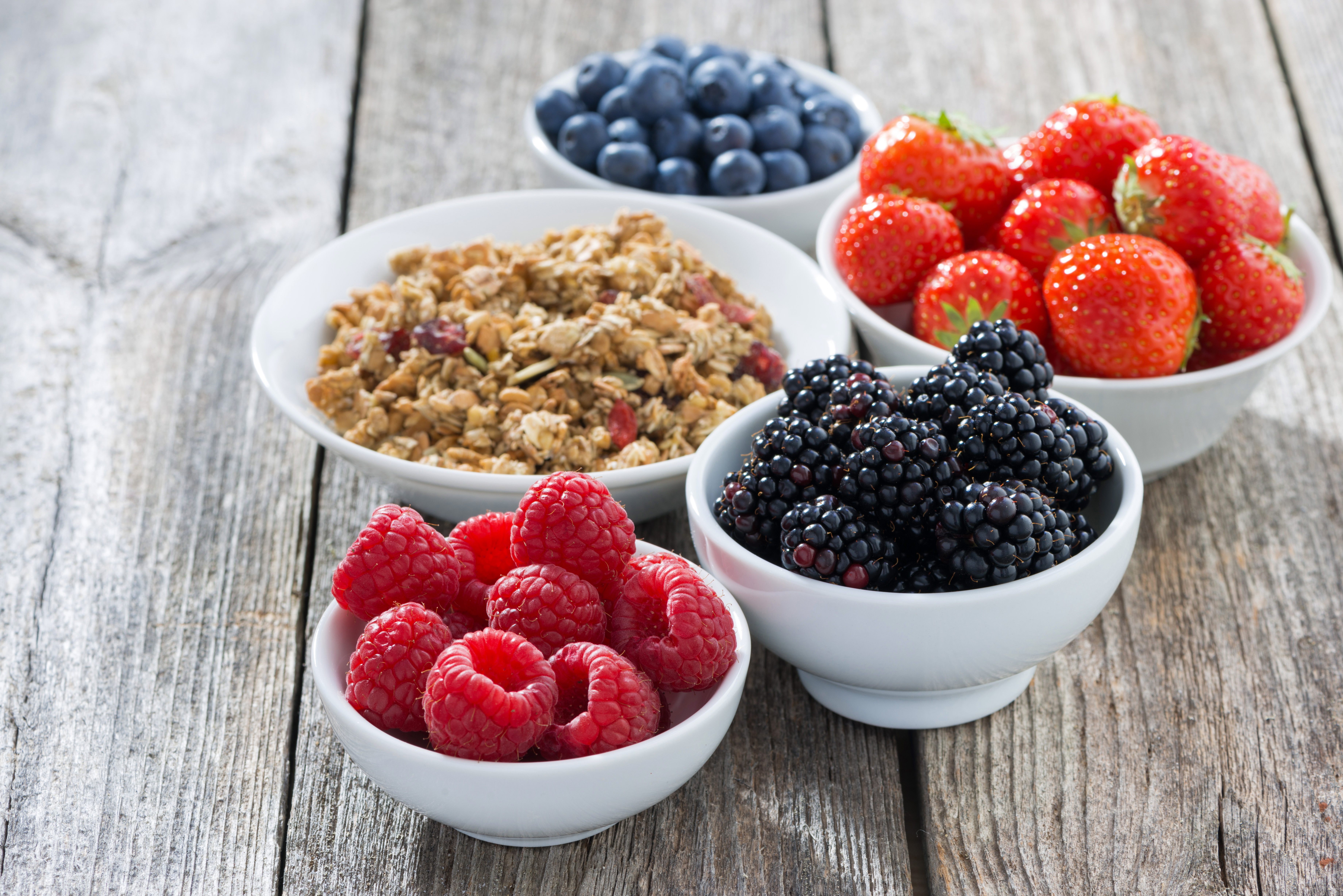 Download mobile wallpaper Food, Strawberry, Blueberry, Raspberry, Berry, Muesli, Breakfast for free.