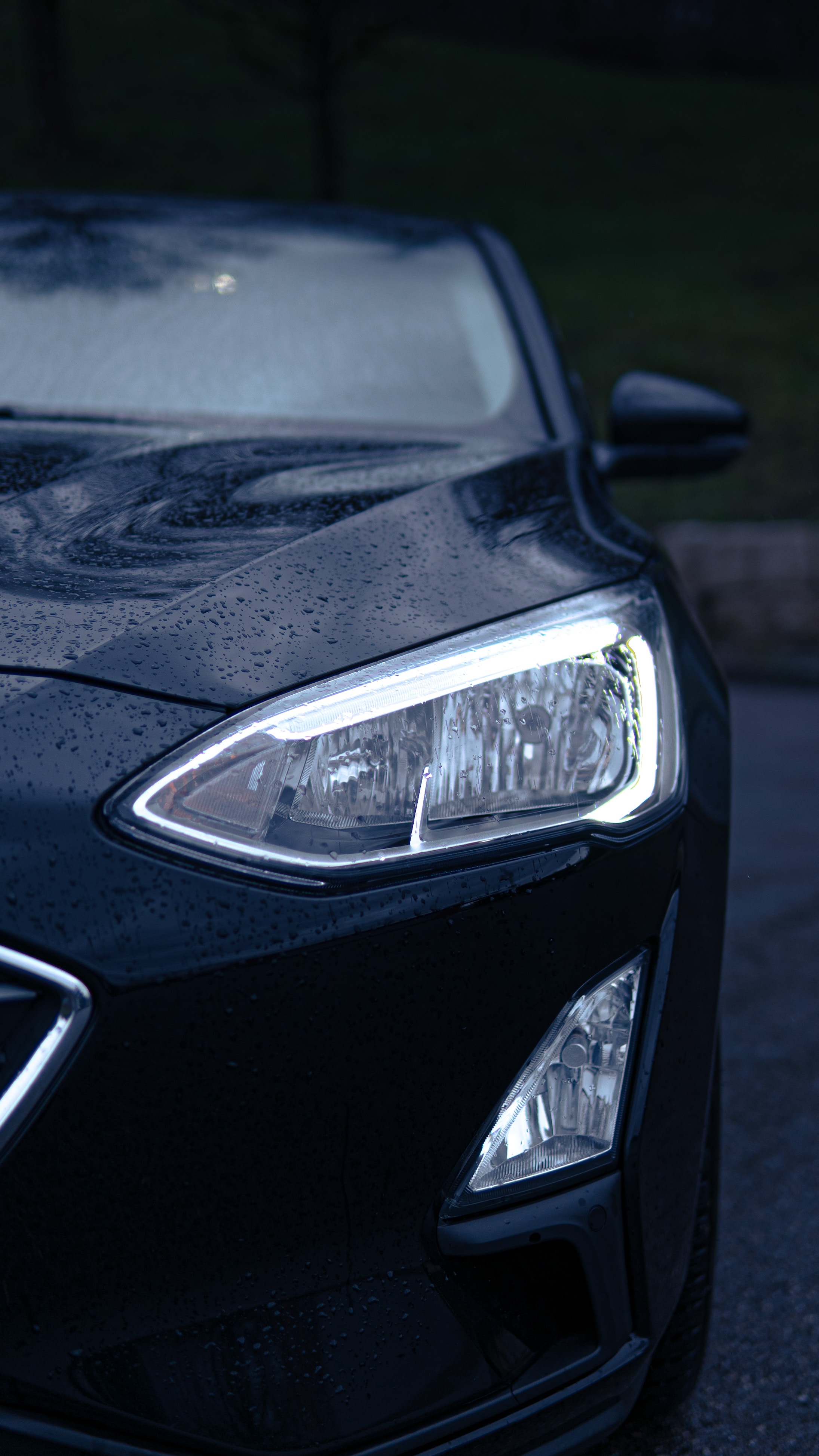 Download mobile wallpaper Lights, Wet, Machine, Car, Front View, Headlights, Cars for free.