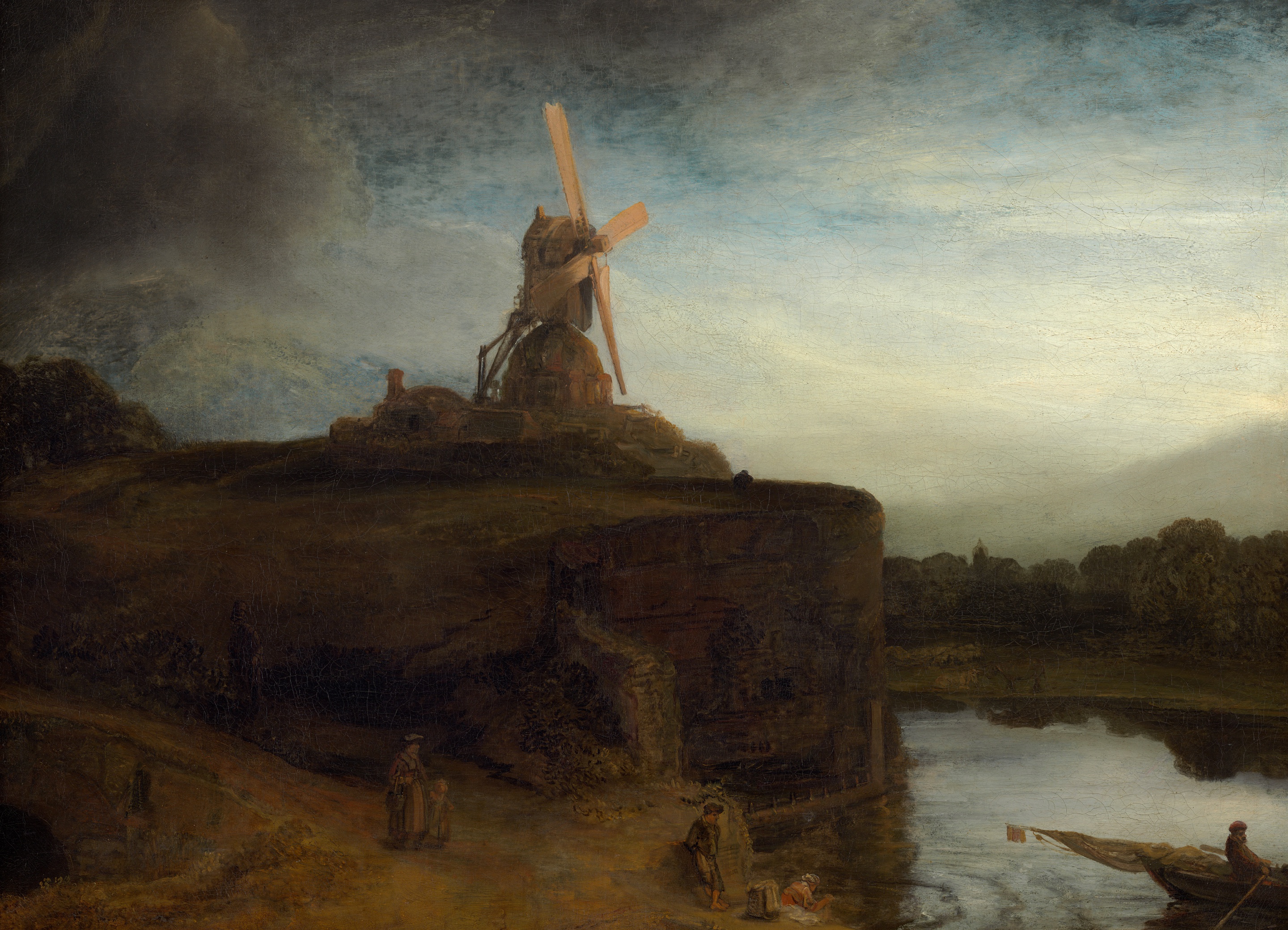 Download mobile wallpaper Cliff, Painting, Artistic, Windmill for free.