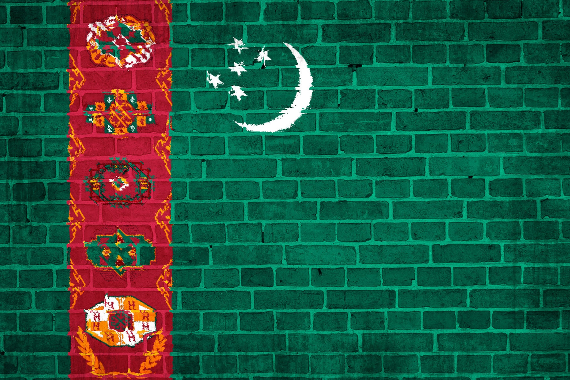 121904 télécharger l'image noyaux, texture, textures, mur, drapeau, turkménistan - fonds d'écran et économiseurs d'écran gratuits