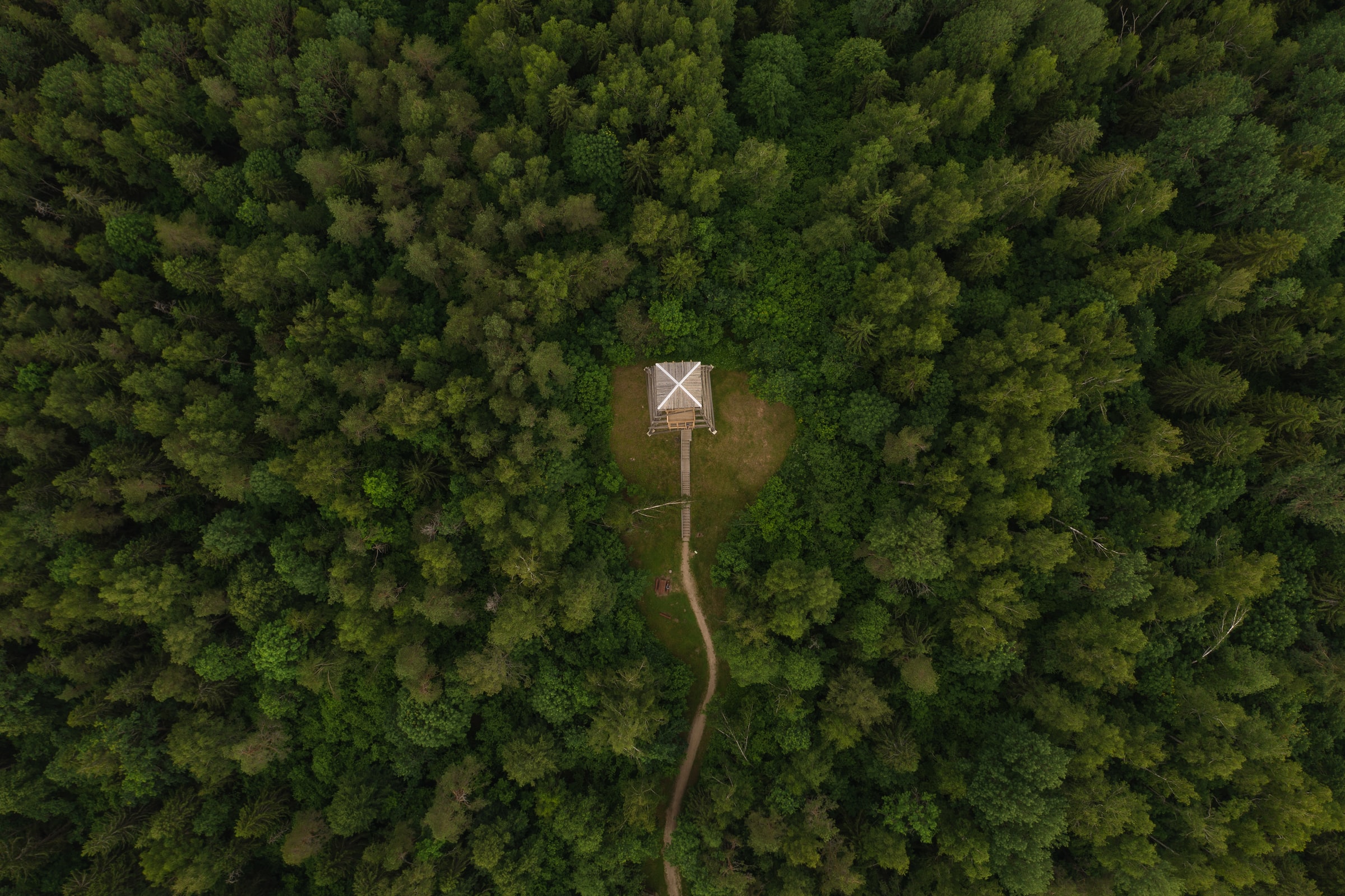 Free download wallpaper Building, View From Above, Trail, Roof, Forest, Nature on your PC desktop