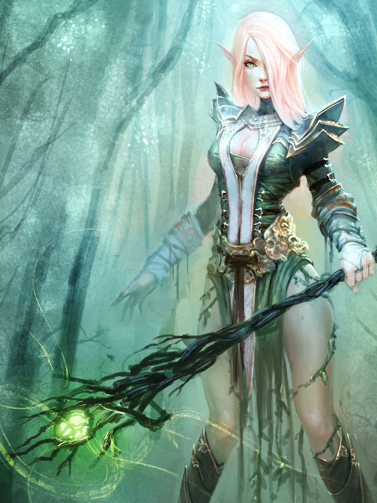 Download mobile wallpaper Fantasy, Warrior, Elf, Pink Hair, Pointed Ears for free.