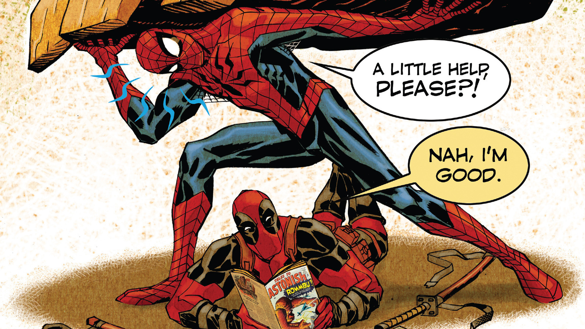Handy-Wallpaper Deadpool, Lustig, Comics, Spider Man kostenlos herunterladen.