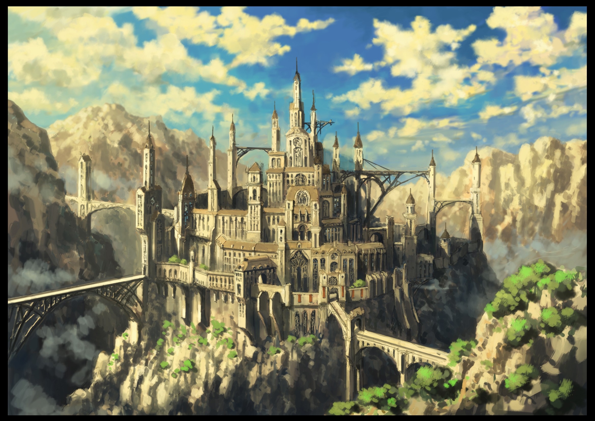 Download mobile wallpaper Fantasy, Castle, Castles, Mountain, Cloud, Landscape for free.