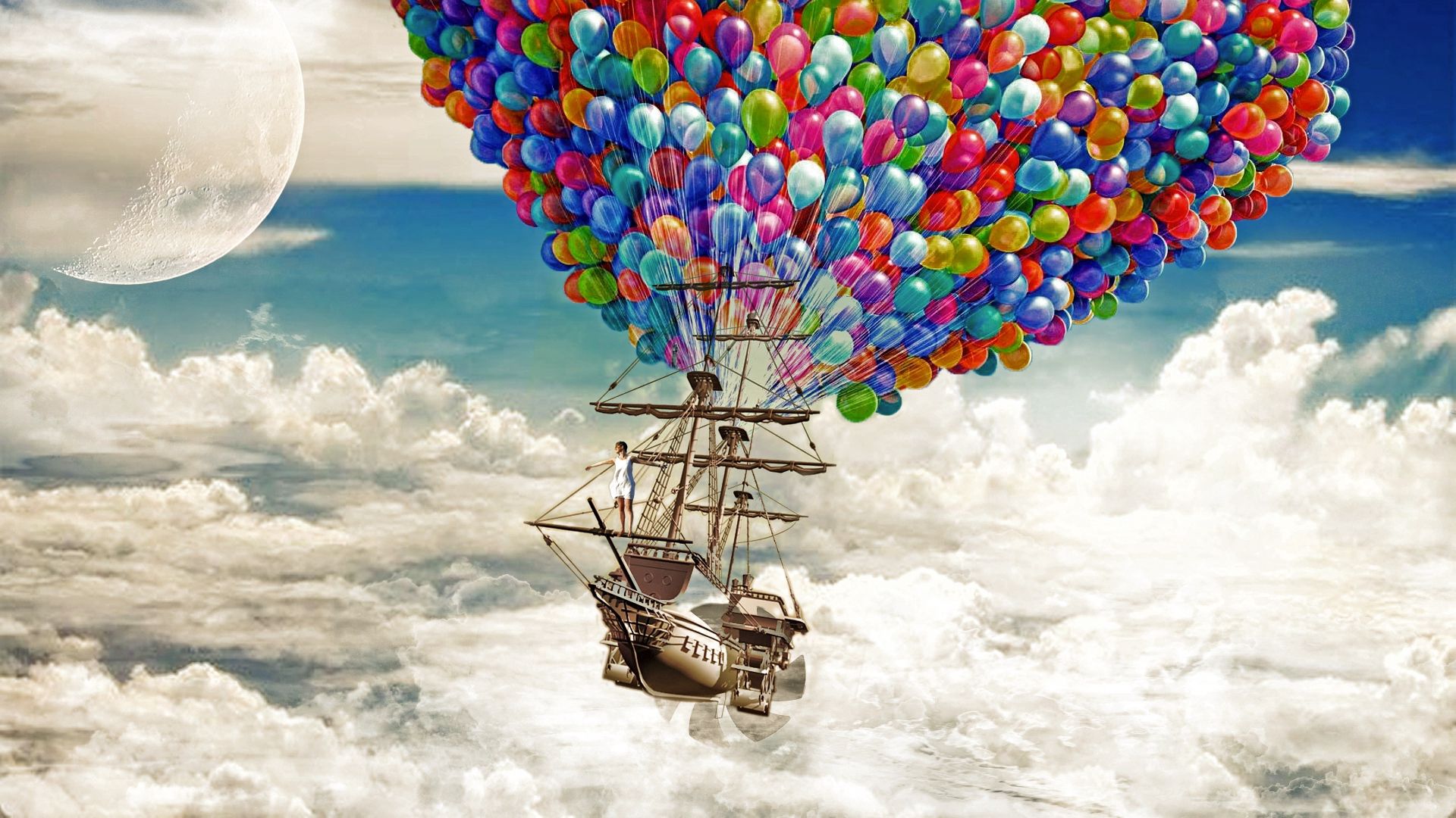 98414 скачать картинку корабль, шары, разное, небо - обои и заставки бесплатно