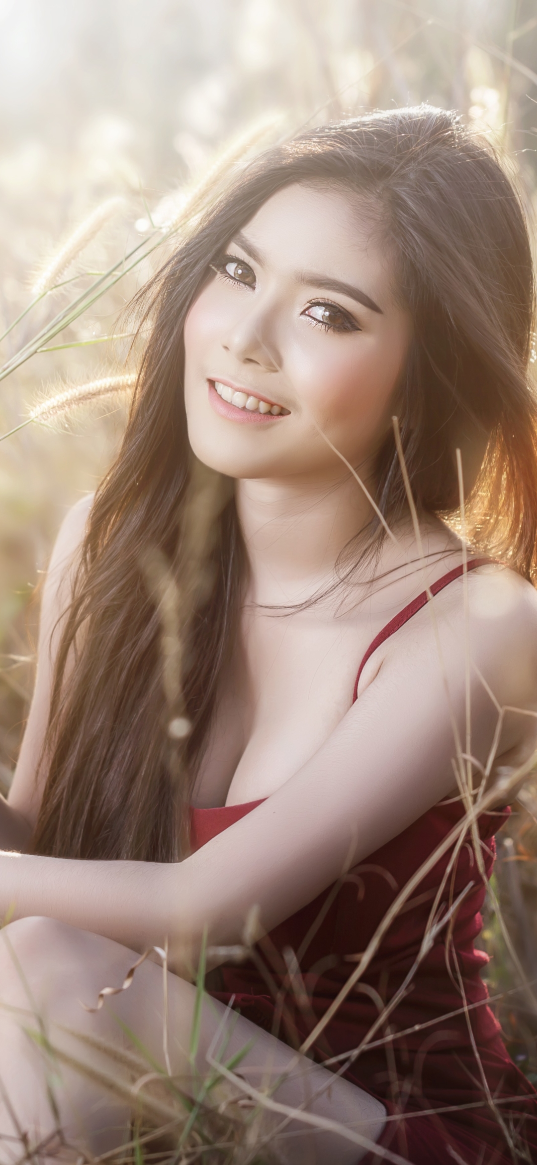 Download mobile wallpaper Smile, Brunette, Model, Women, Asian, Long Hair for free.