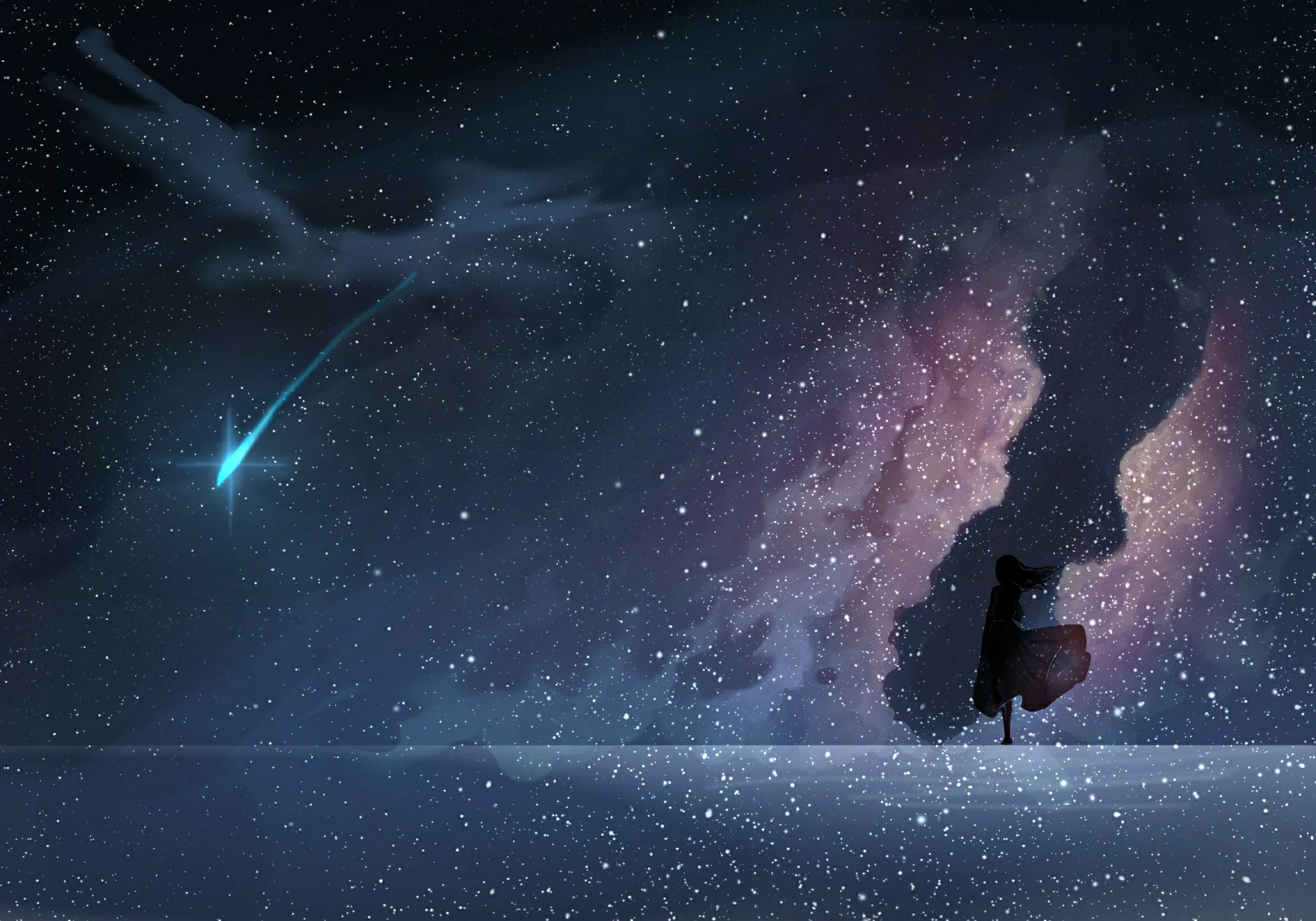 Laden Sie das Original, Himmel, Animes, Sternenklarer Himmel-Bild kostenlos auf Ihren PC-Desktop herunter