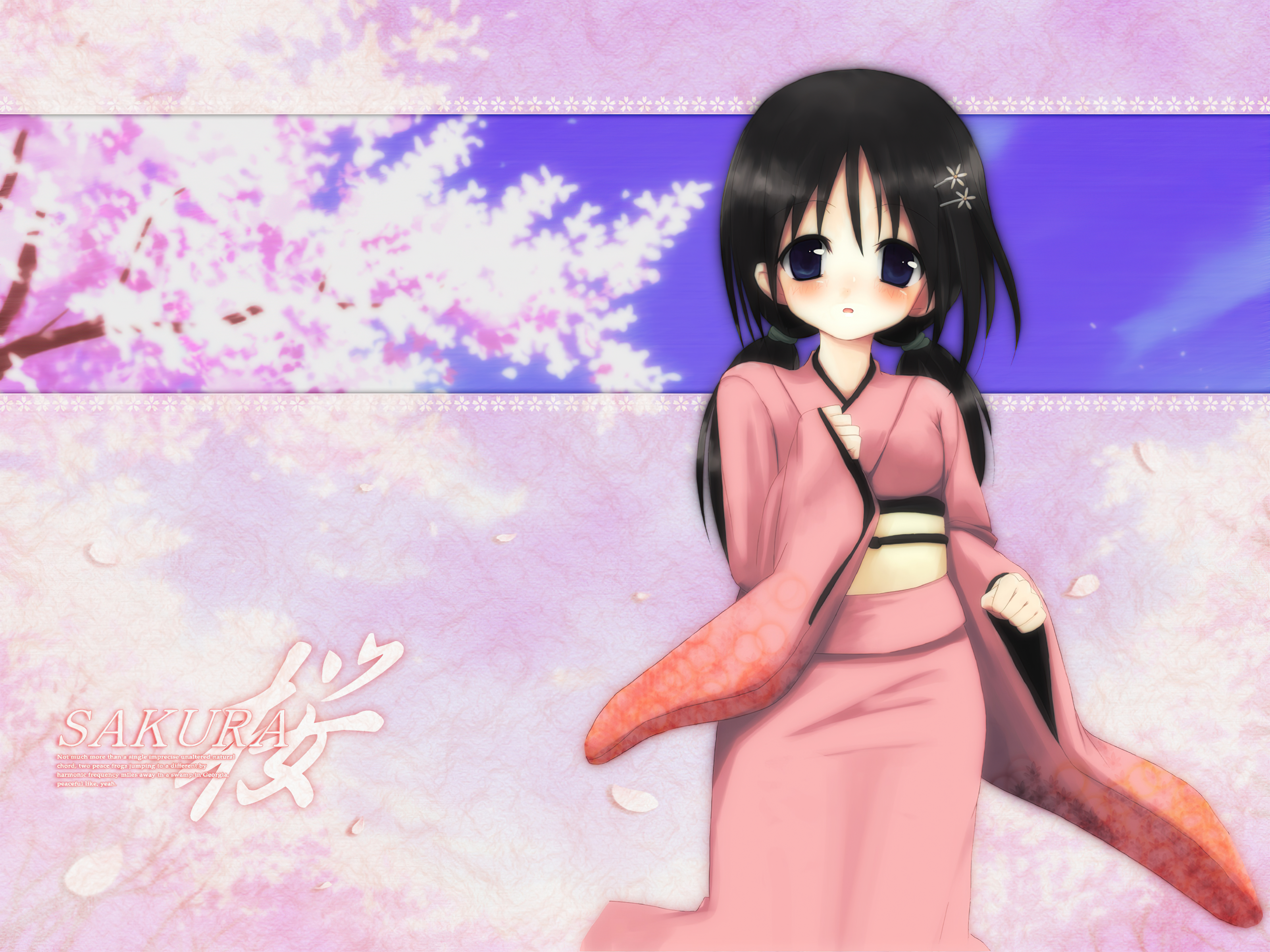 Free download wallpaper Anime, Kimono, Blue Eyes, Cherry Blossom, Original, Blush, Black Hair, Twintails on your PC desktop
