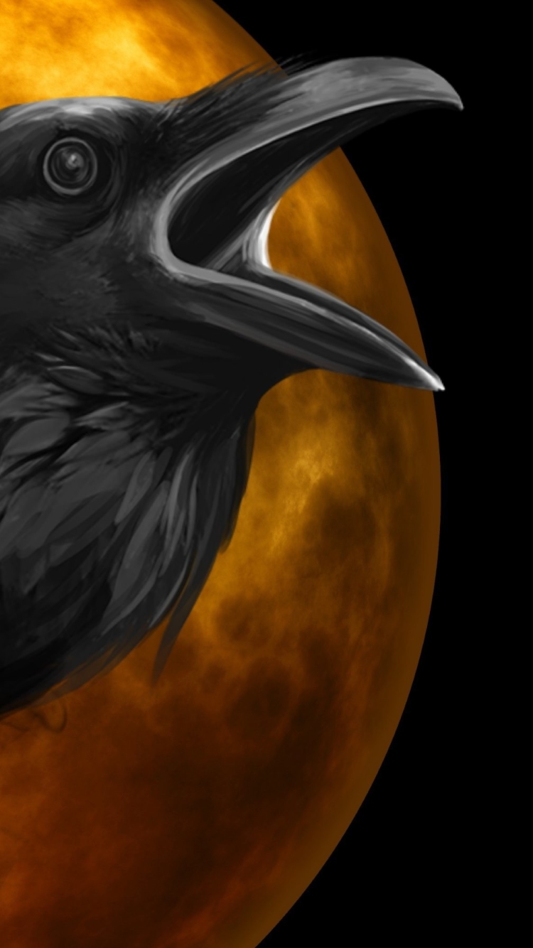 Download mobile wallpaper Halloween, Moon, Bird, Beak, Holiday, Raven for free.