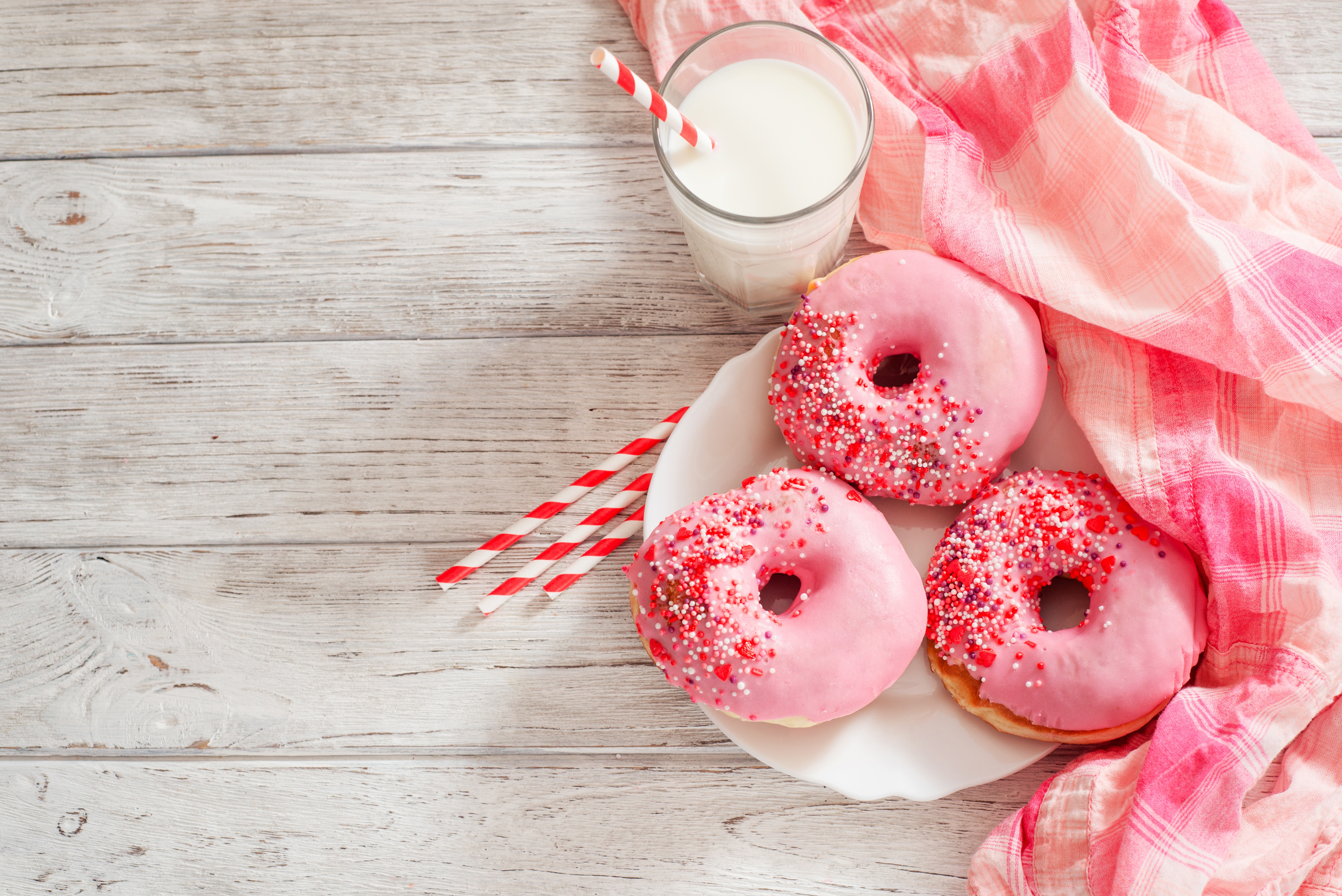 Download mobile wallpaper Food, Still Life, Sweets, Doughnut, Milk for free.