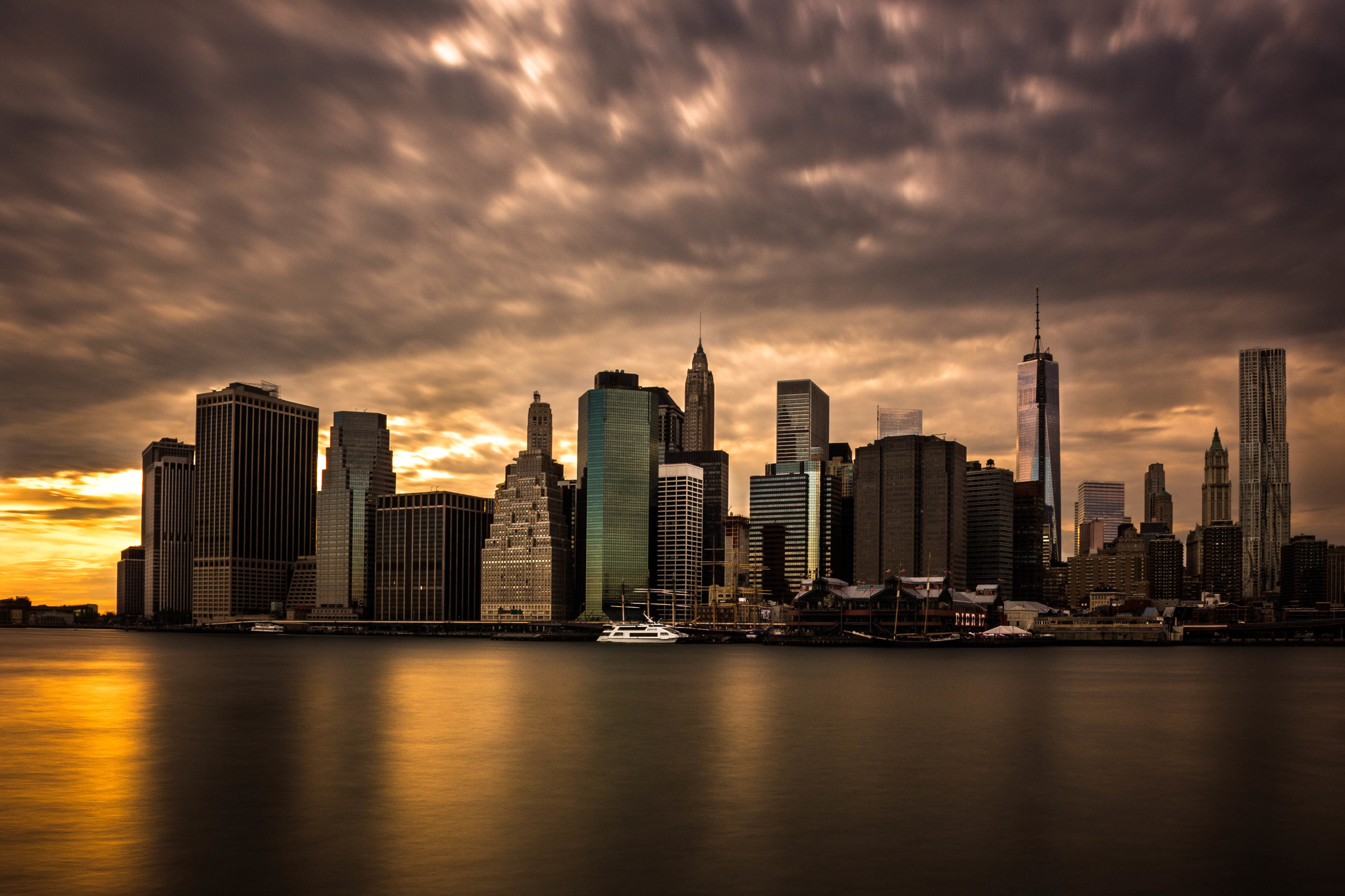 Download mobile wallpaper Cities, Water, Sky, City, Building, Yacht, Cloud, New York, Manhattan, Man Made for free.
