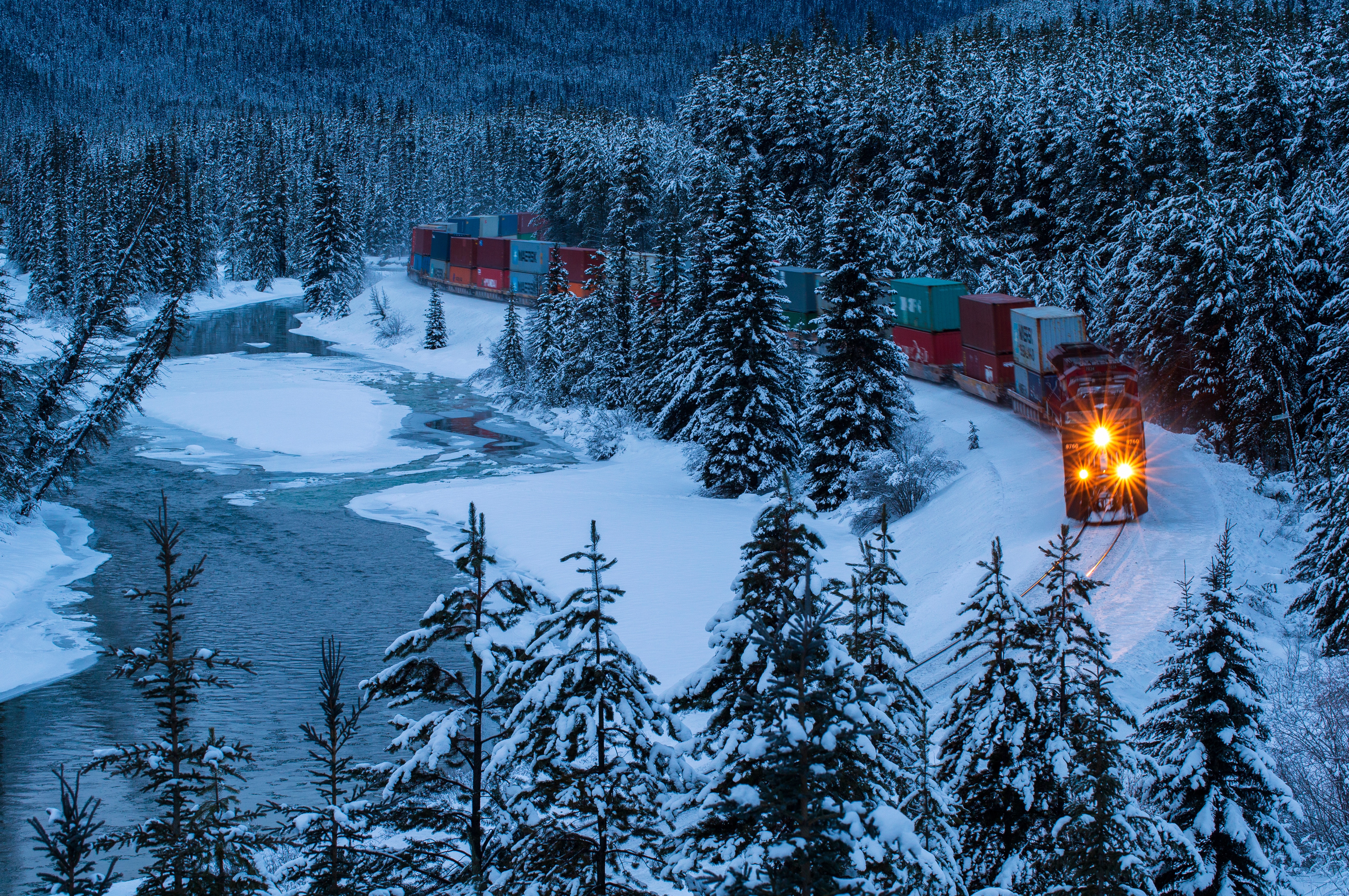 Baixar papel de parede para celular de Inverno, Canadá, Trem, Veículos, Parque Nacional De Banff gratuito.