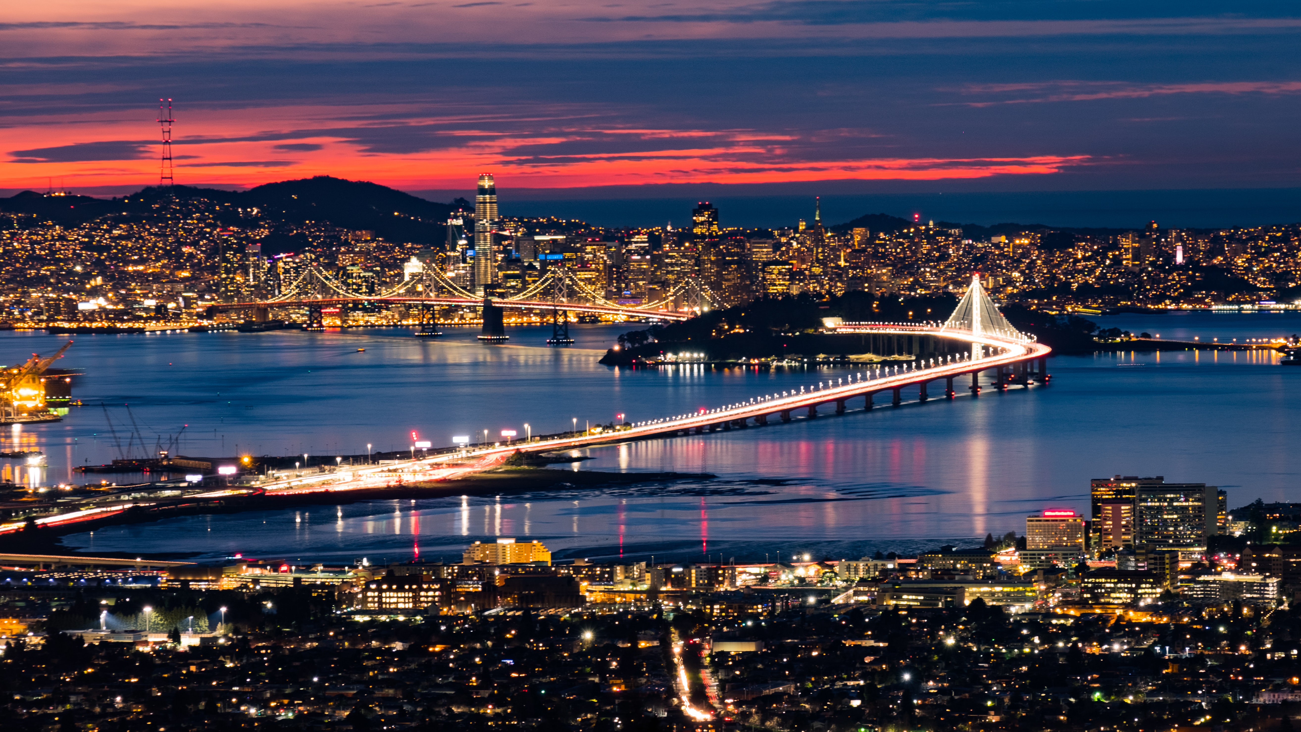 Baixe gratuitamente a imagem Noite, Cidade, Paisagem Urbana, Feito Pelo Homem, Ponte São Francisco Oakland Bay na área de trabalho do seu PC