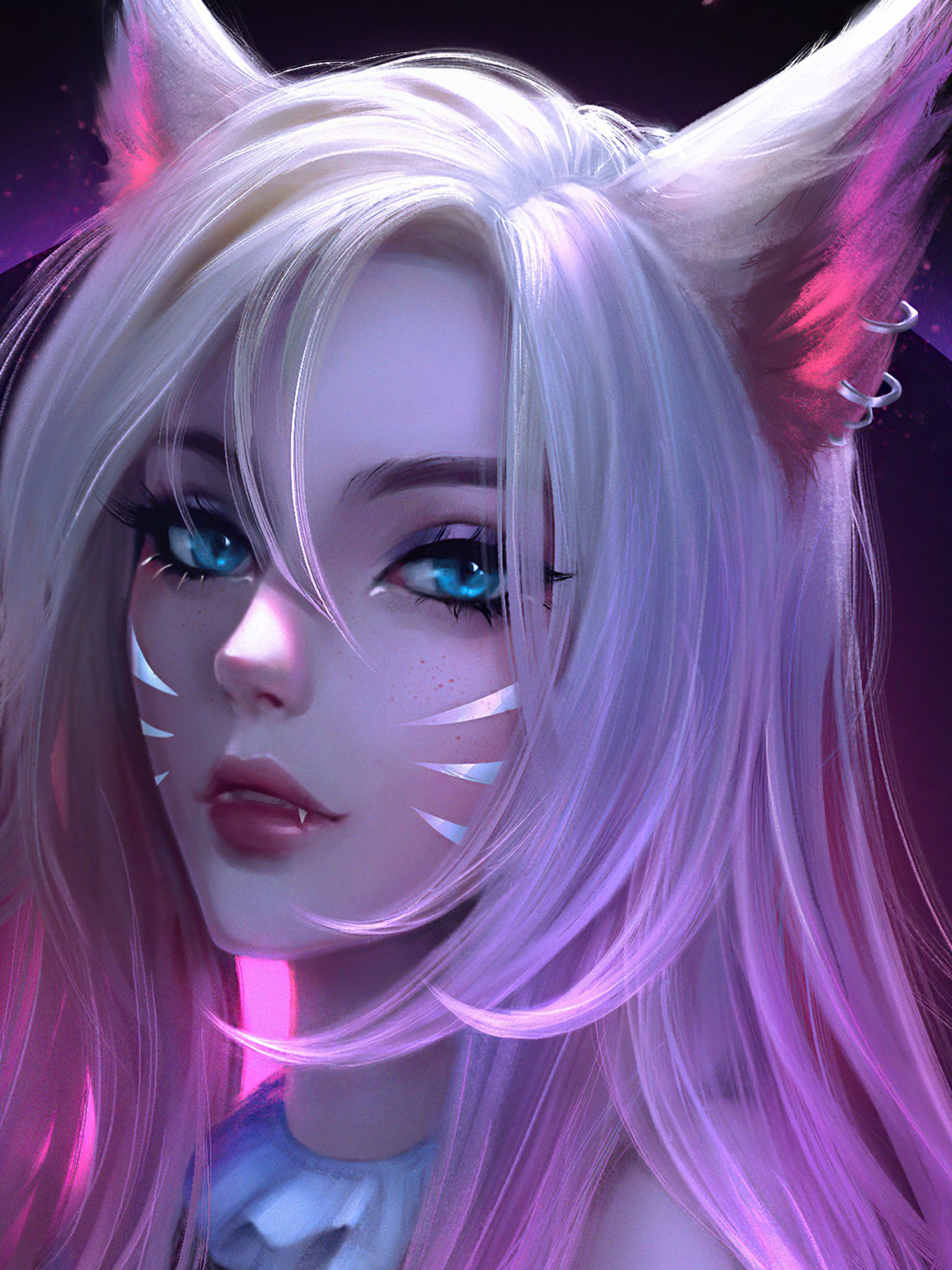 Download mobile wallpaper League Of Legends, Blonde, Face, Blue Eyes, Video Game, Animal Ears, Ahri (League Of Legends), K/da for free.